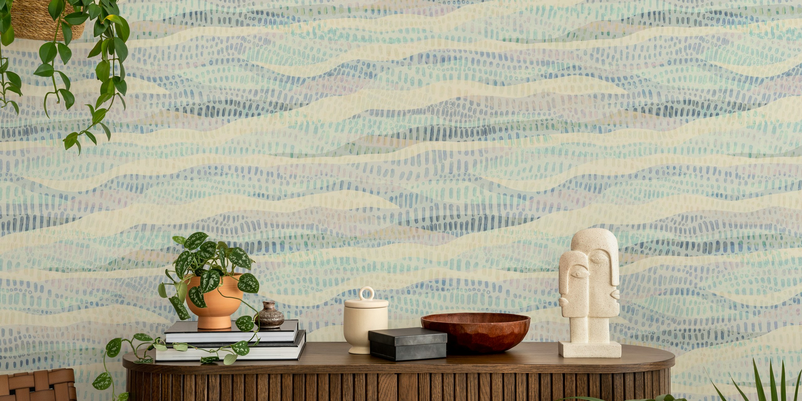 Textured sea blue papel de parede em um quarto