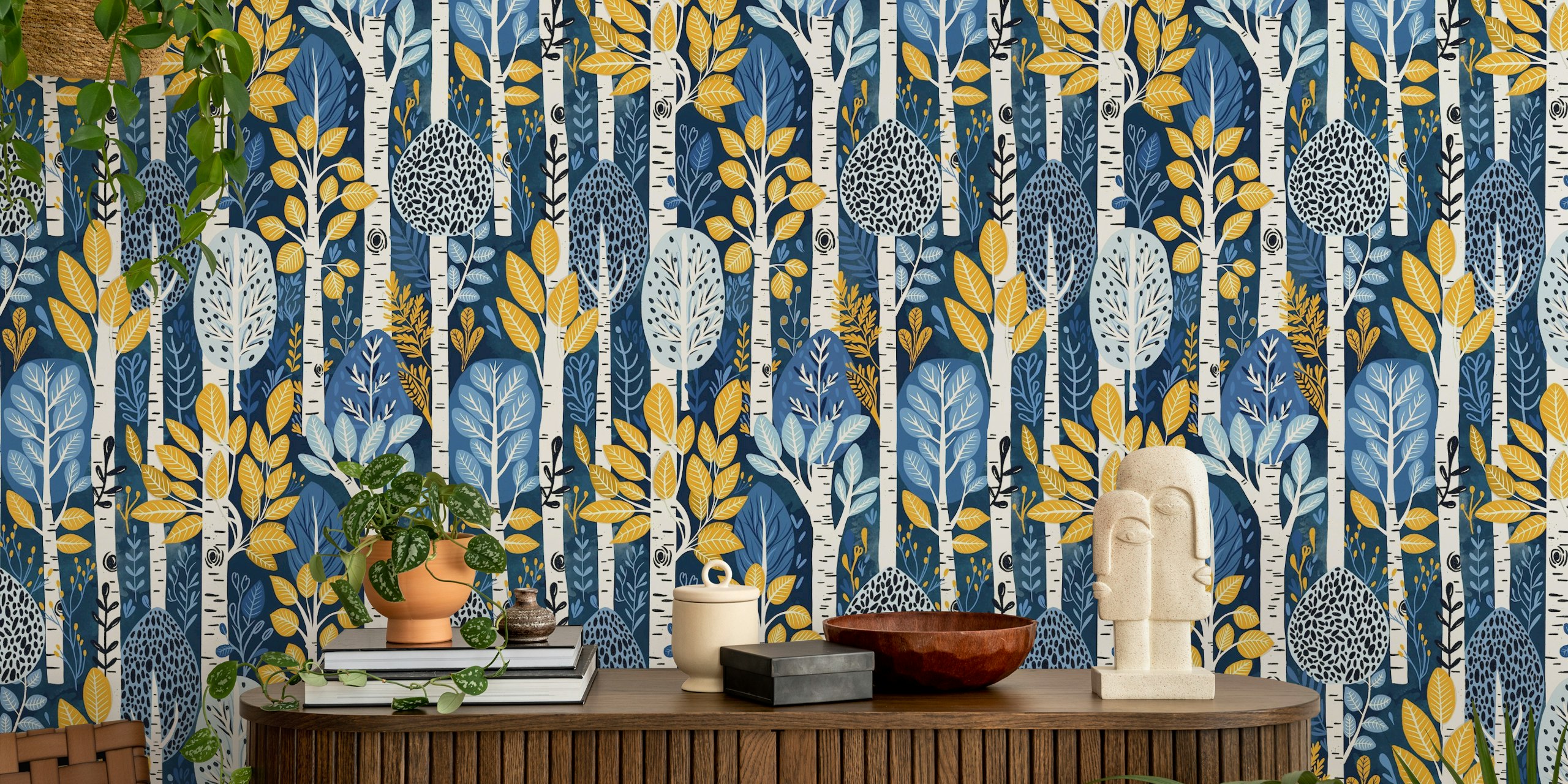Papel tapiz Aspen Trees in the night en una habitación