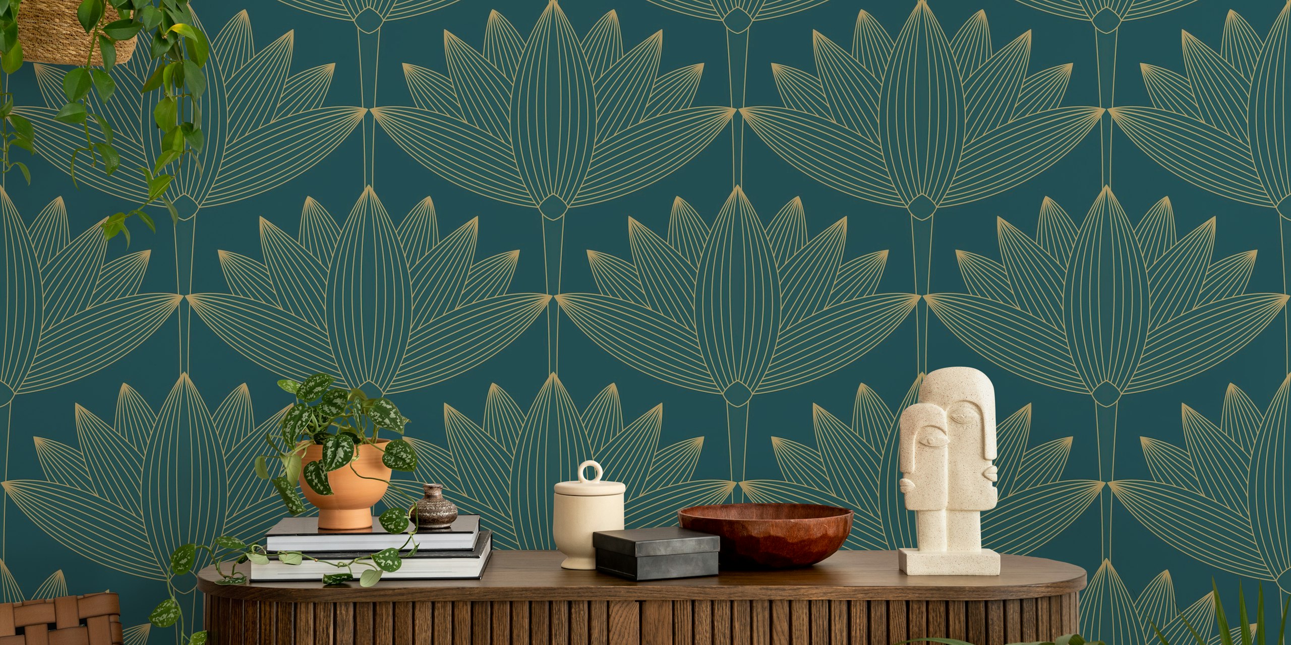 Tapeta Lotus Art Deco v nastavení místnosti