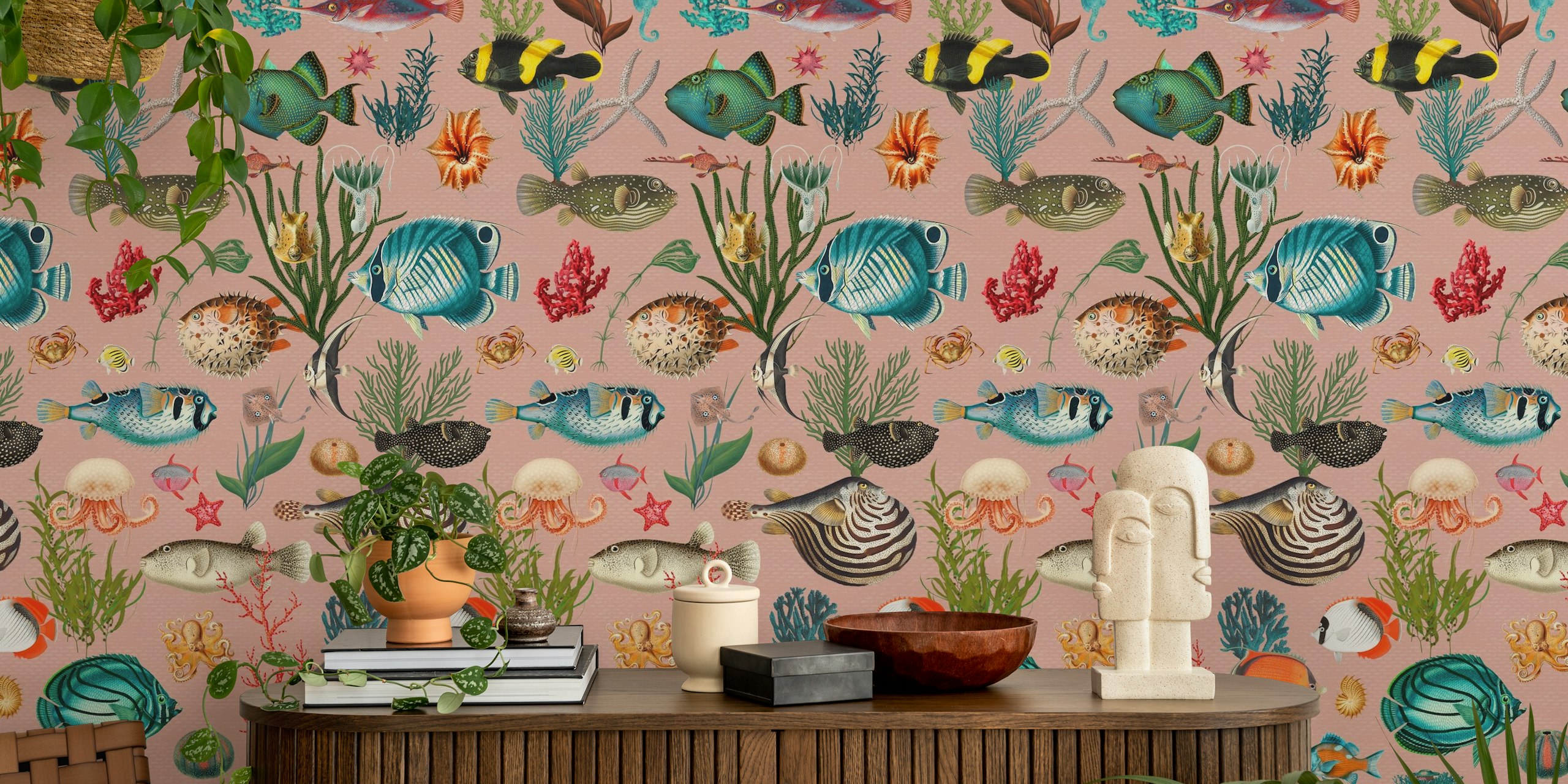 Oceania pattern wallpaper in einem Raum