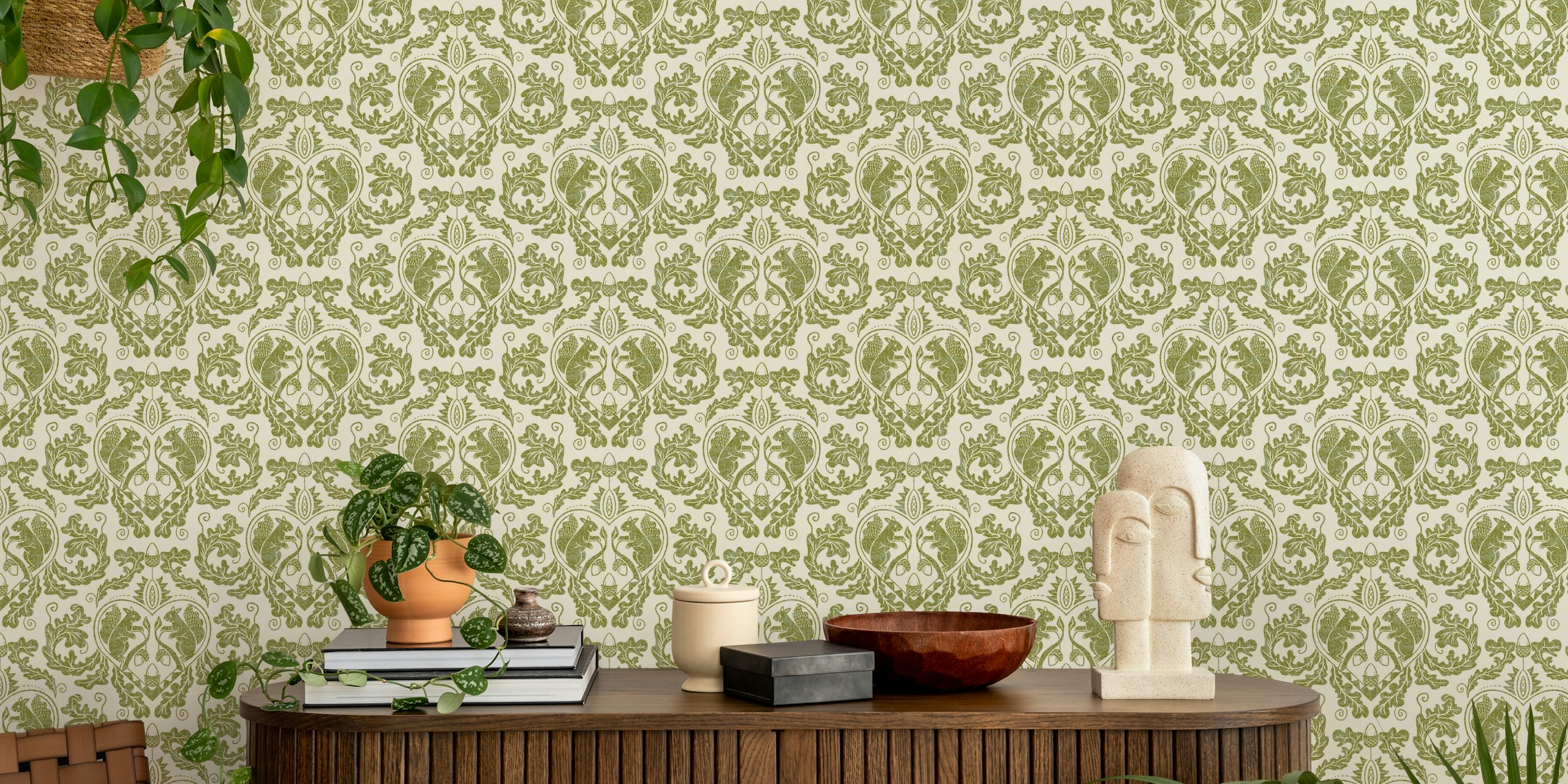 Squirrels in a heart-shaped medaillon wallpaper