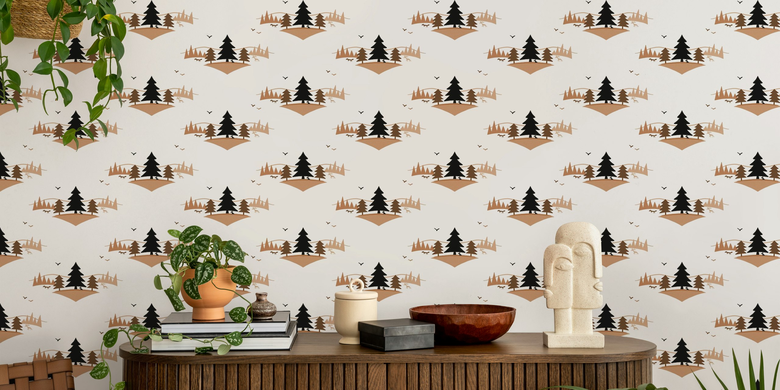 Little Black Forest in brown Tapete in einem Raum