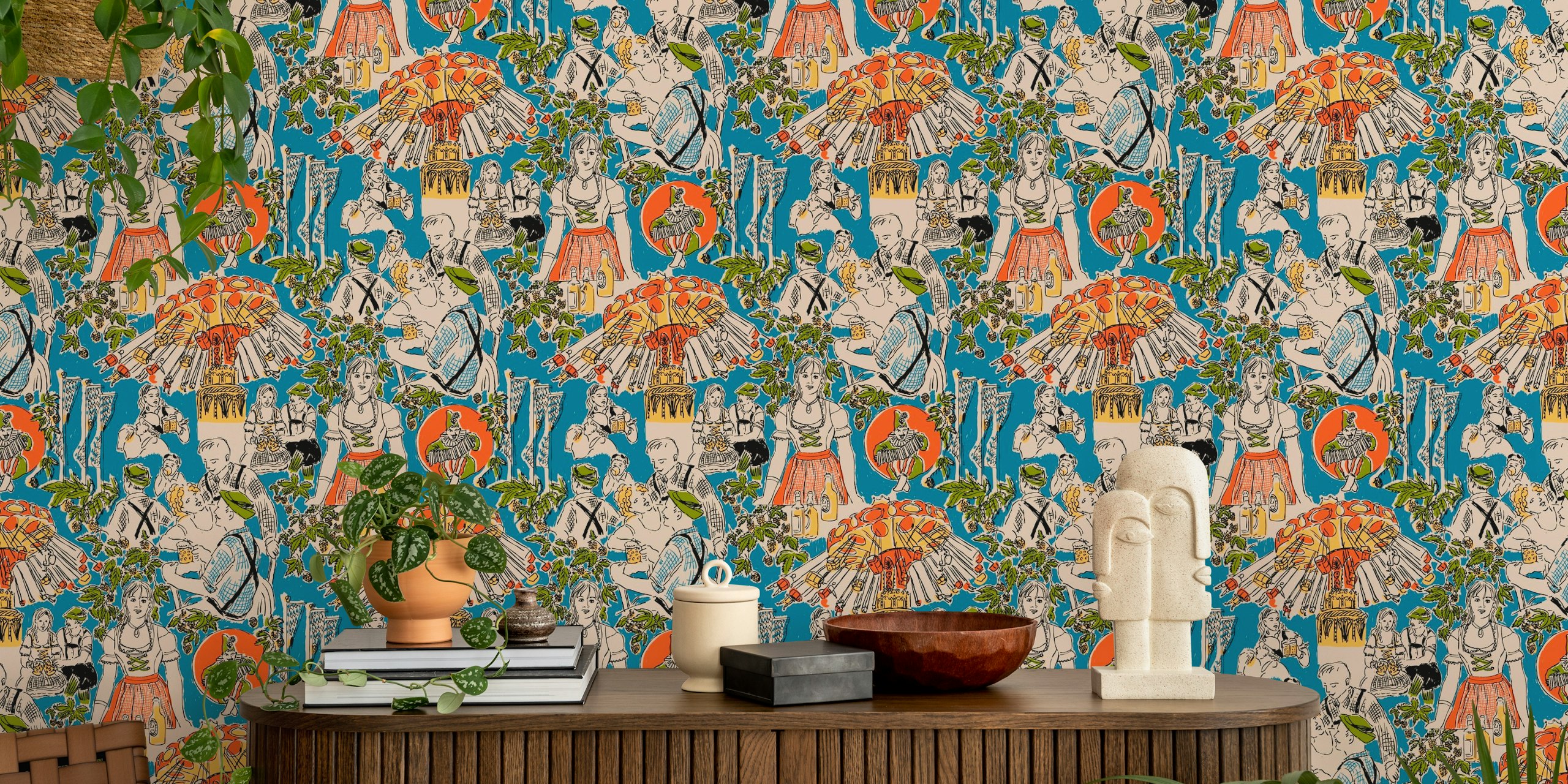 Oktoberfest themed wallpaper in a room