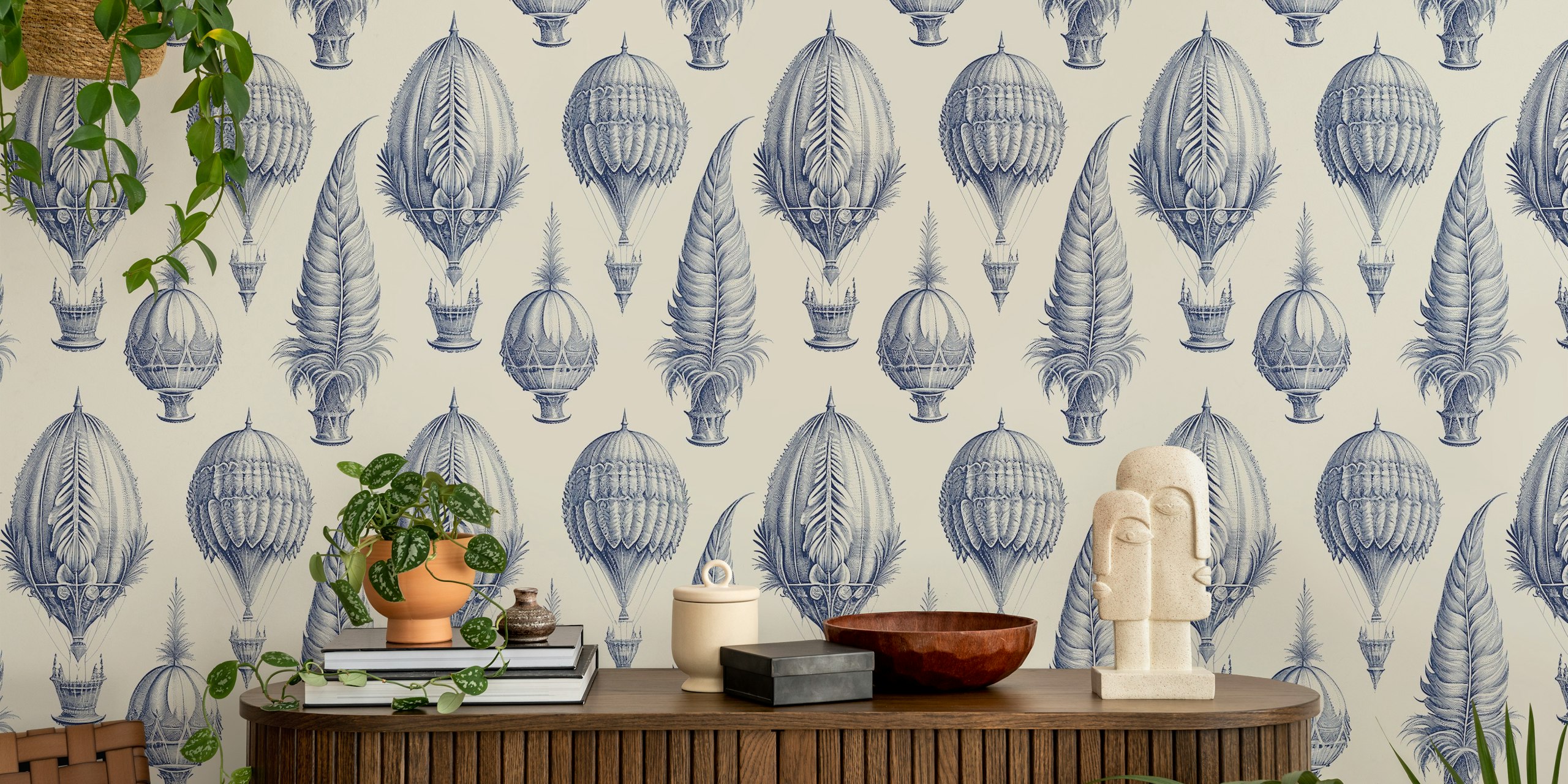 Delft blue hot air balloons pattern wall mural