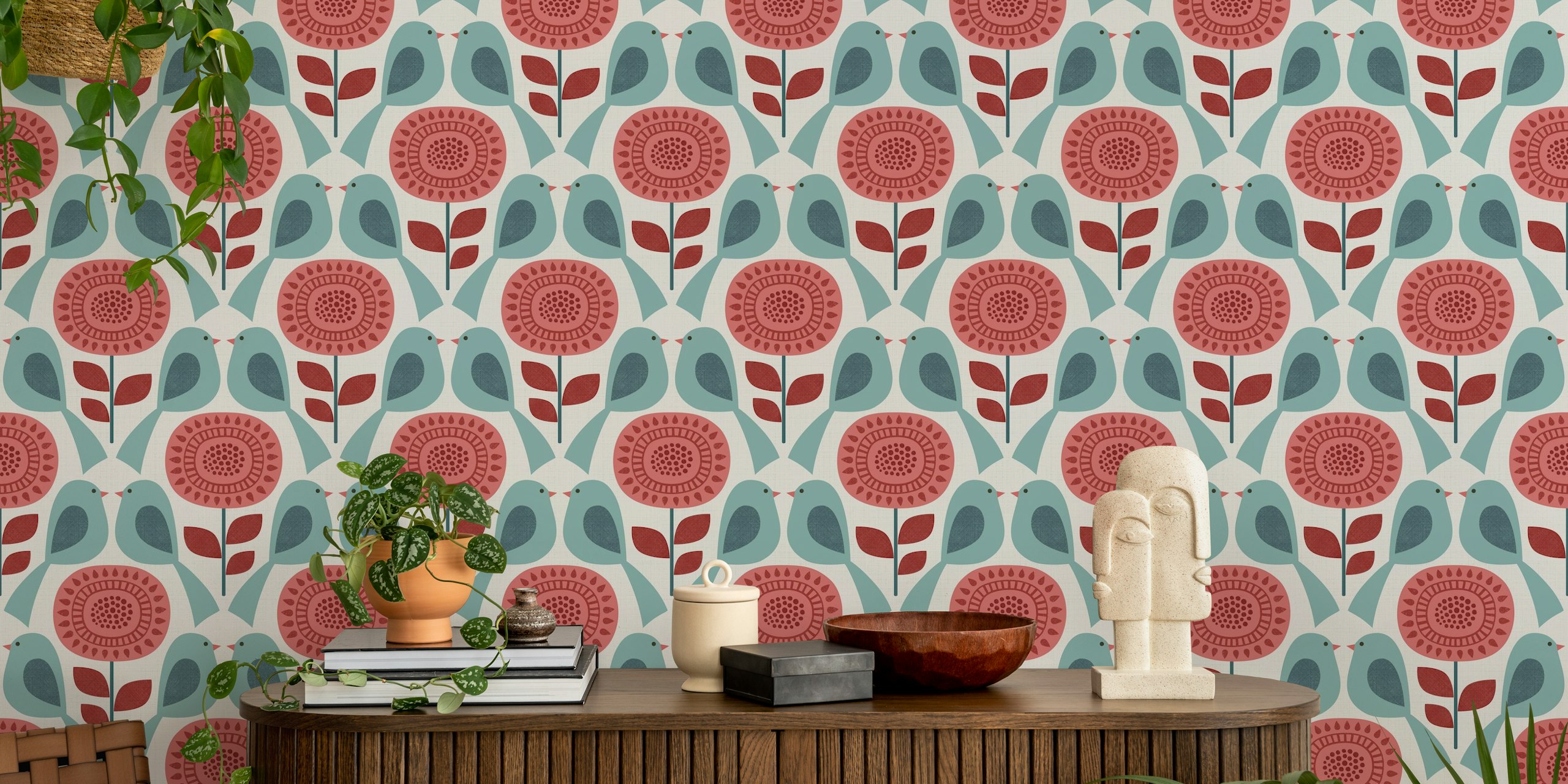 Design tapety Geometric flowers and birds