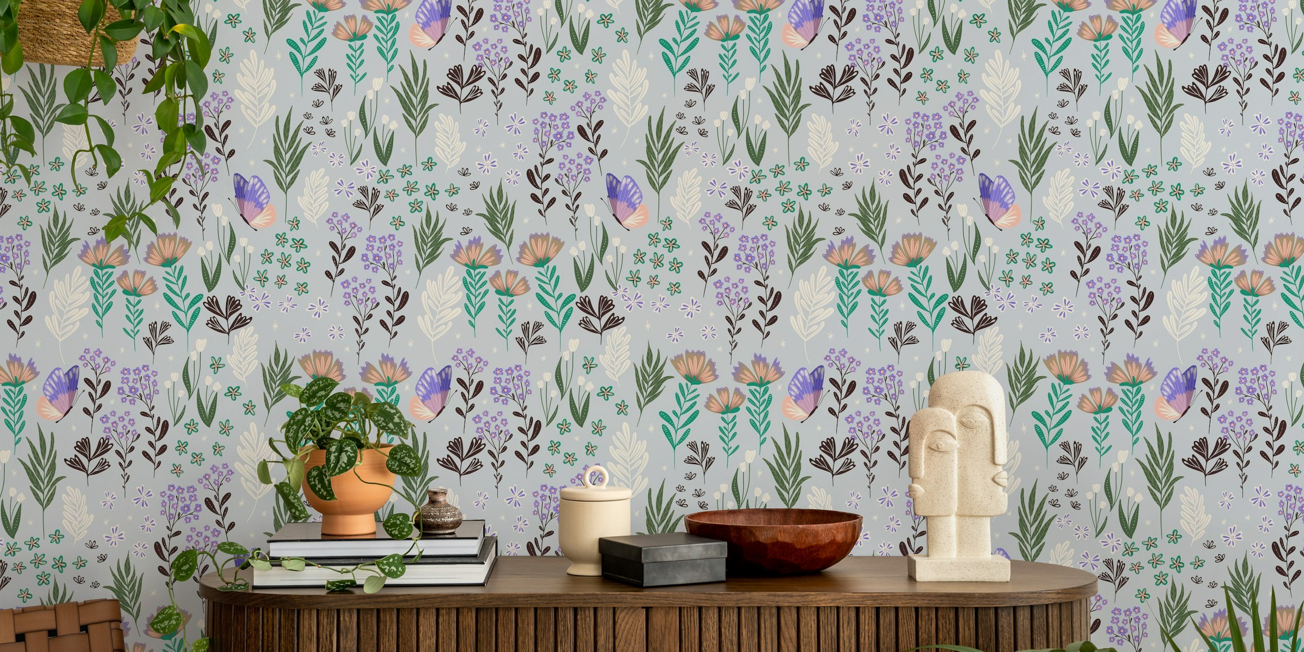 Papel pintado Butterfly Meadow en un ambiente de habitación