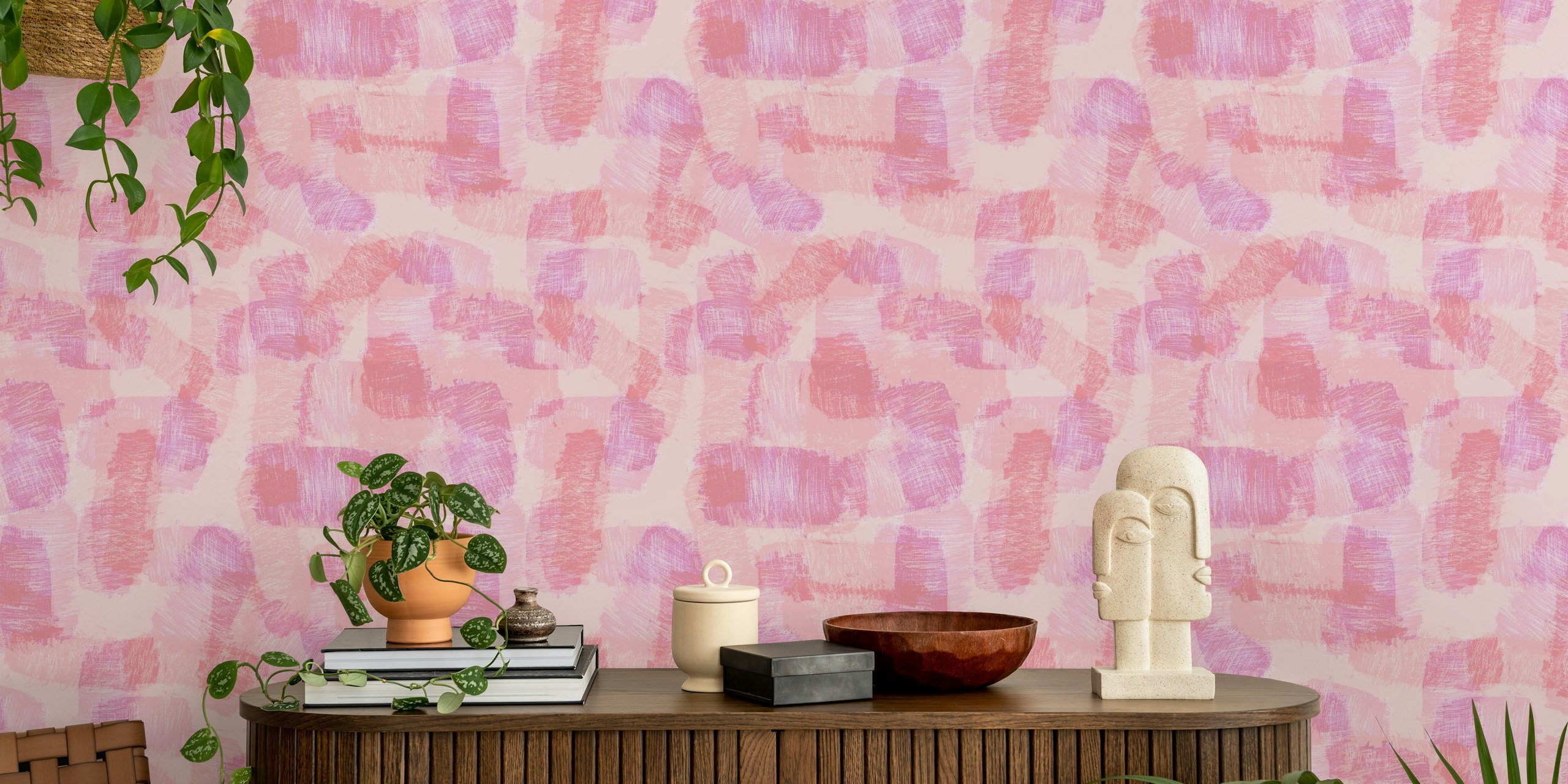 carta da parati Pink Abstract Brushstrokes in una stanza