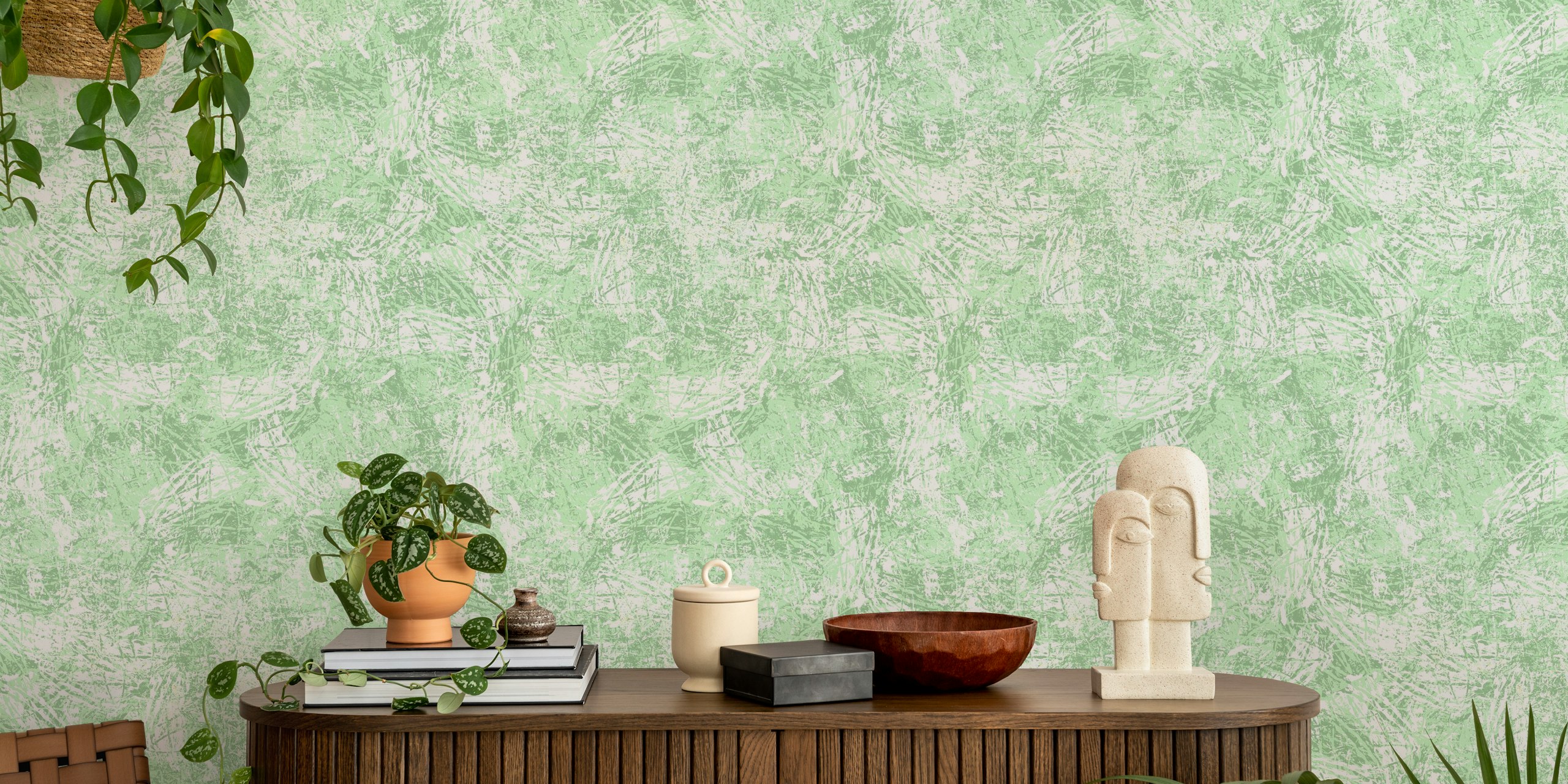 Green abstract textured wallpaper with soft brush strokes