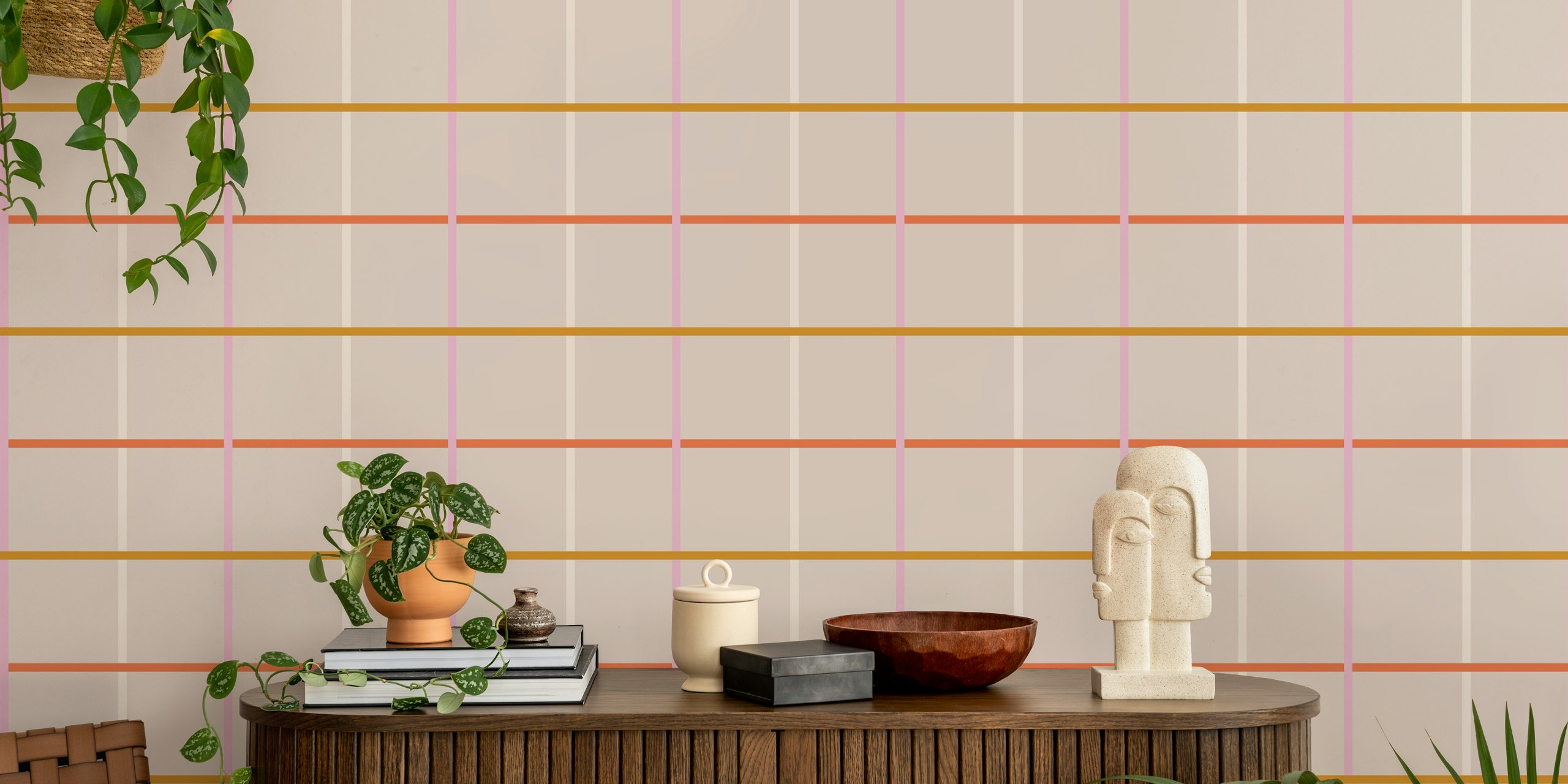 Pink Orange Grid tapet i en rumsmiljö