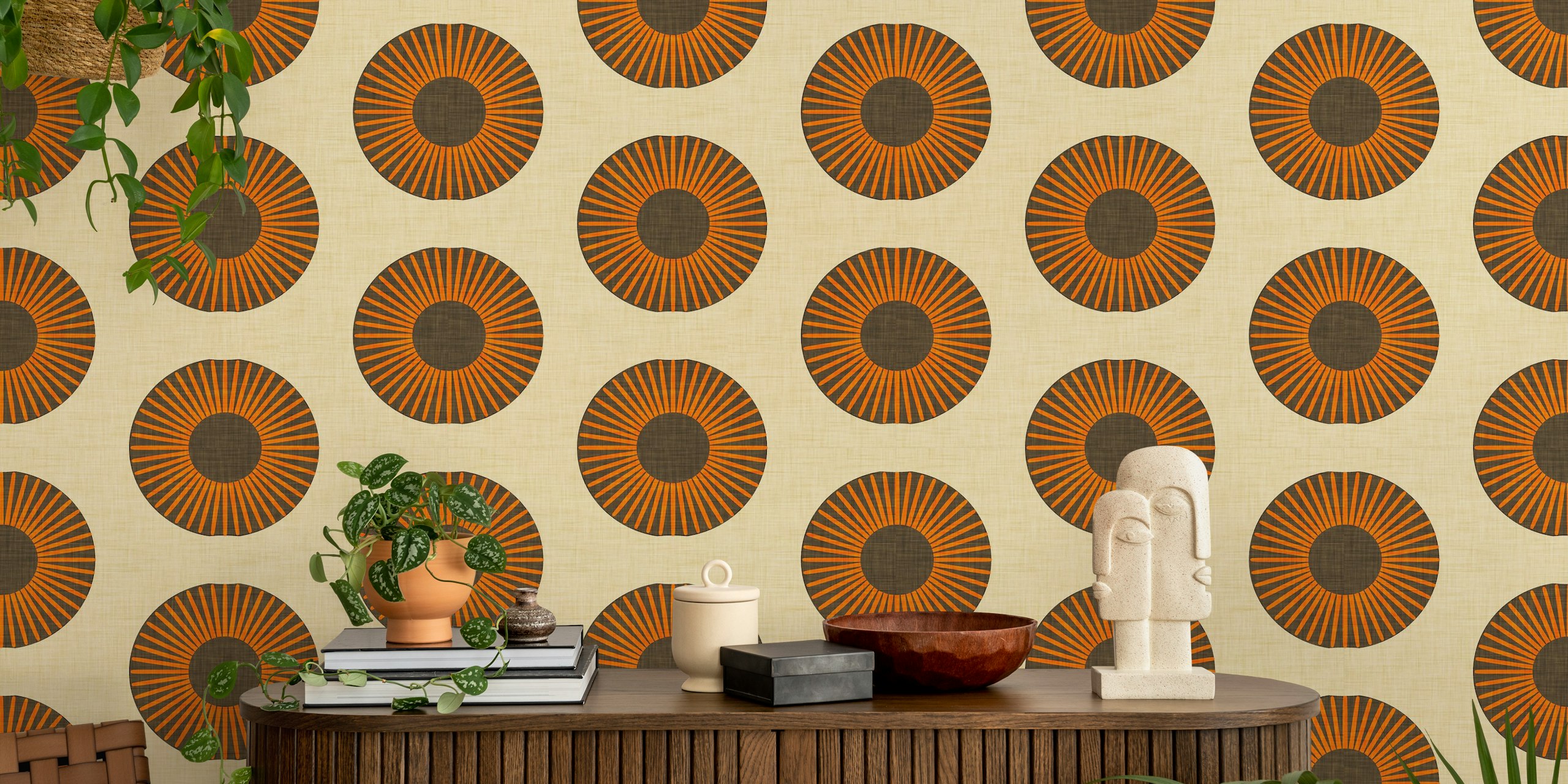 Earth Mod Abstract Sun beige and brown circular pattern wallpaper