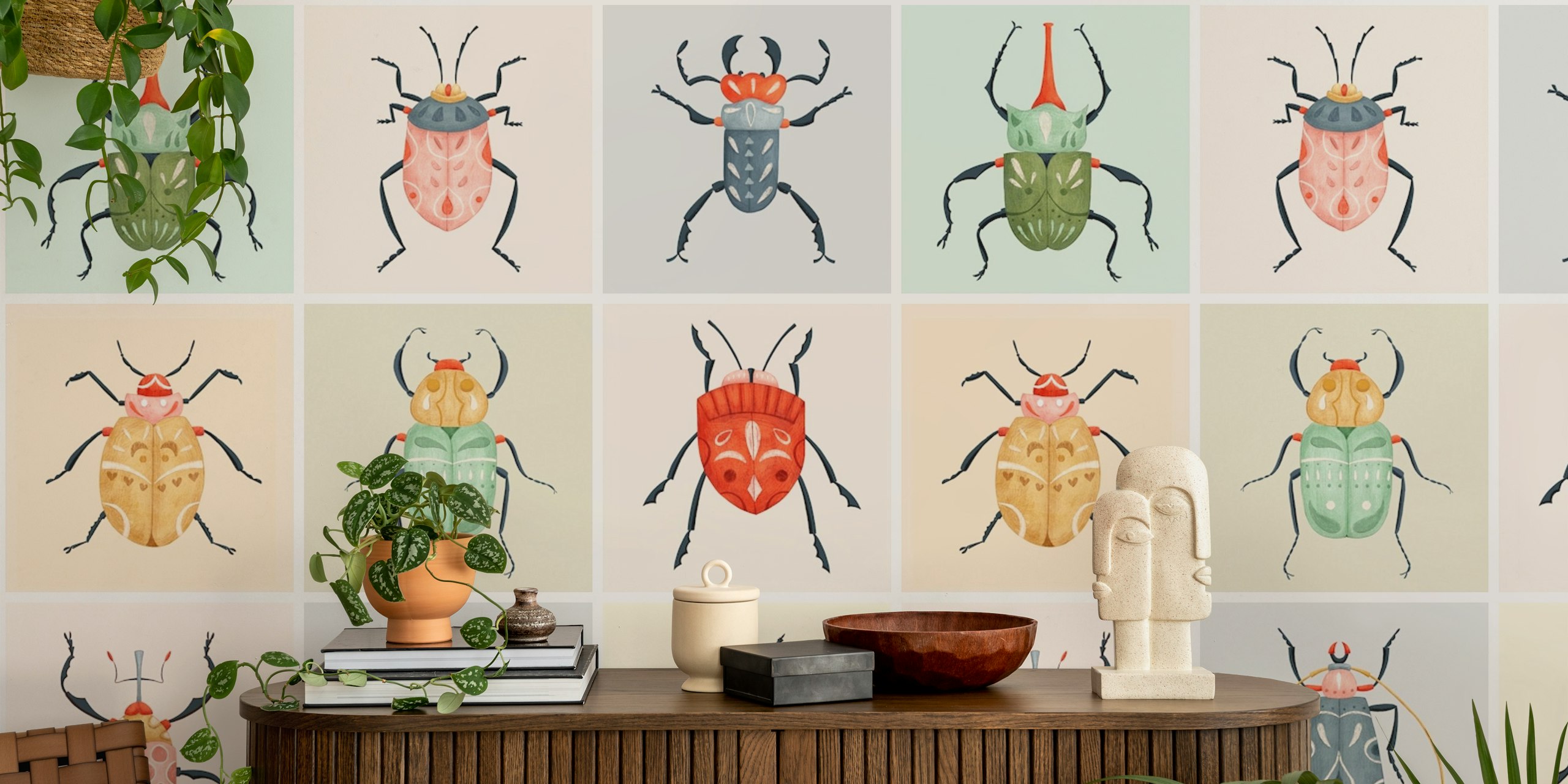 Carta da parati Colorful Beetle Mosaic in una stanza