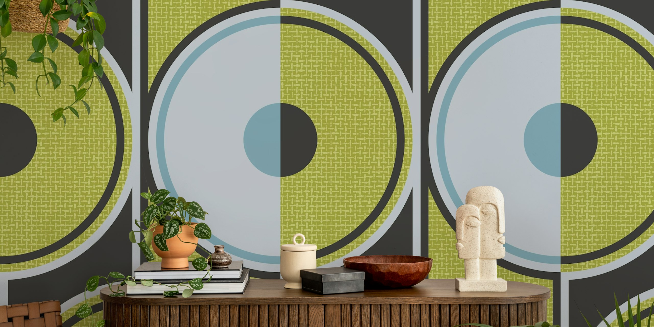 Design de papel de parede Retro circles sulphur em um quarto