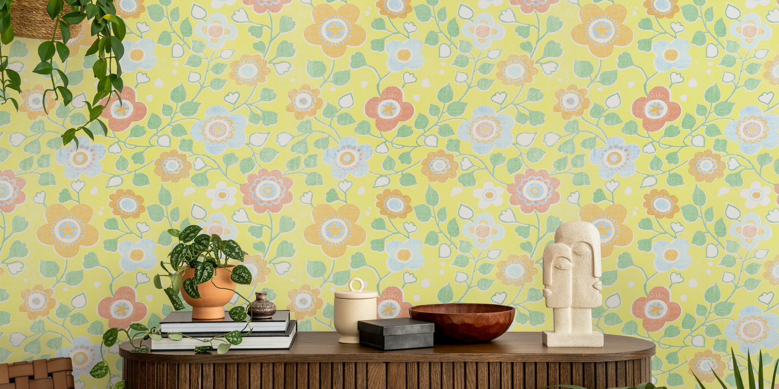 Simply Boho gul blomster tapet i et rum