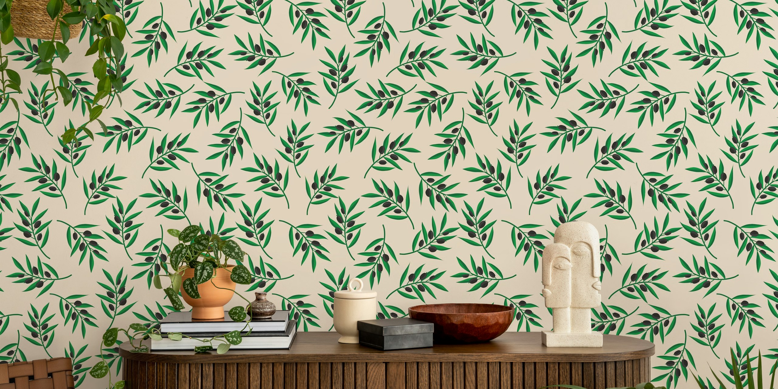 Carta da parati rami d'olivo in una stanza elegante