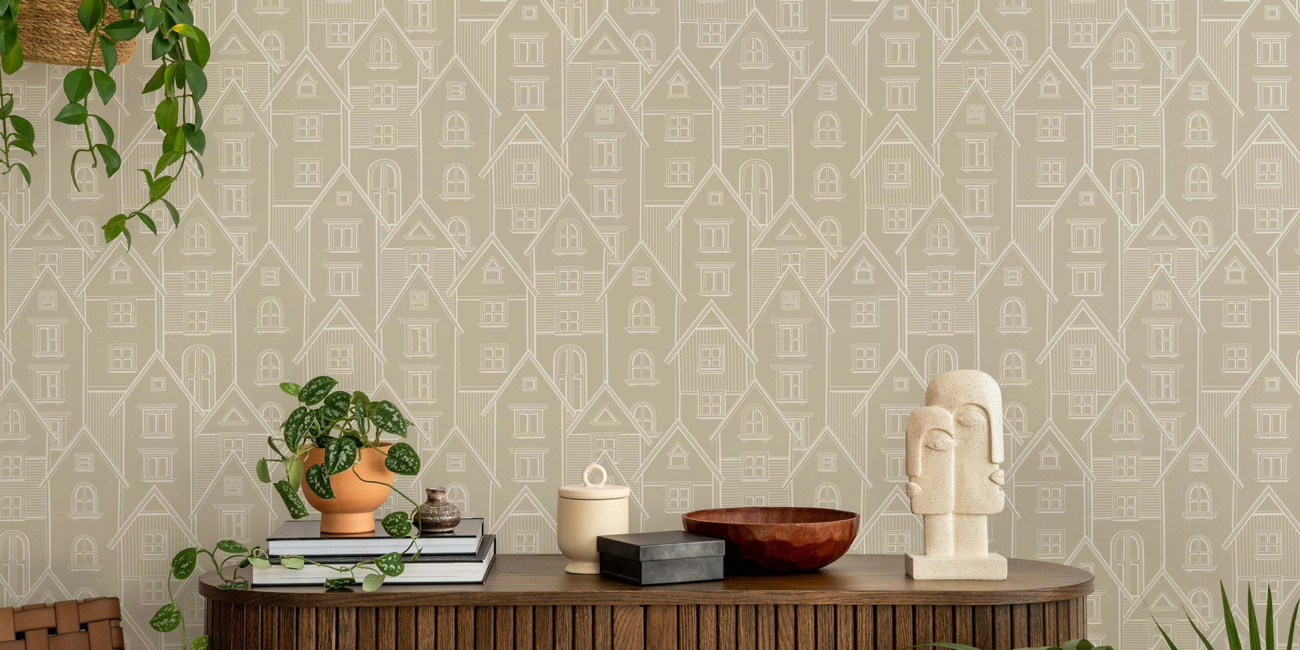 Rooftops Artistry Beige tapeta u sobi