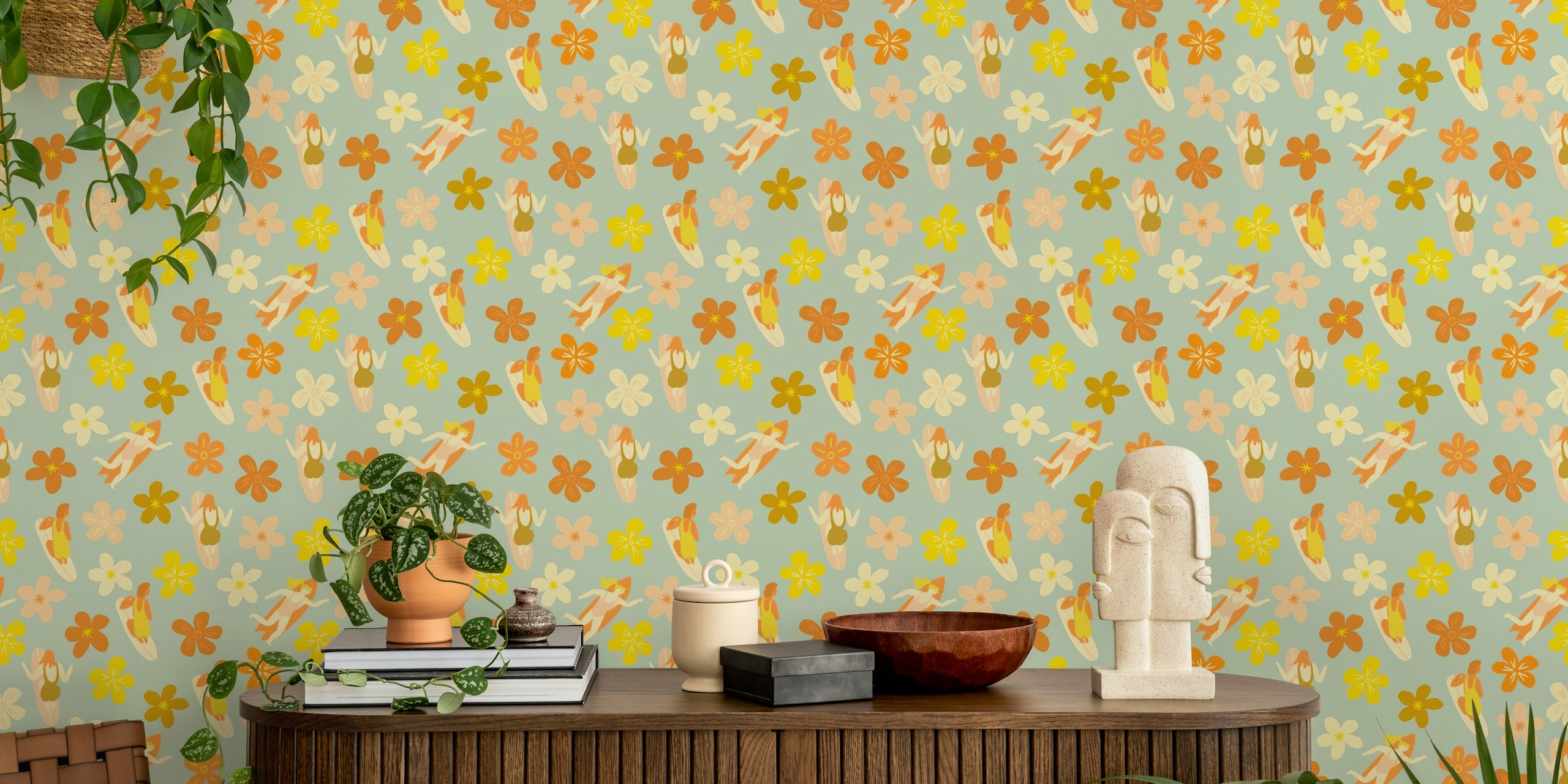 Lost in paradise floral wallpaper in a room