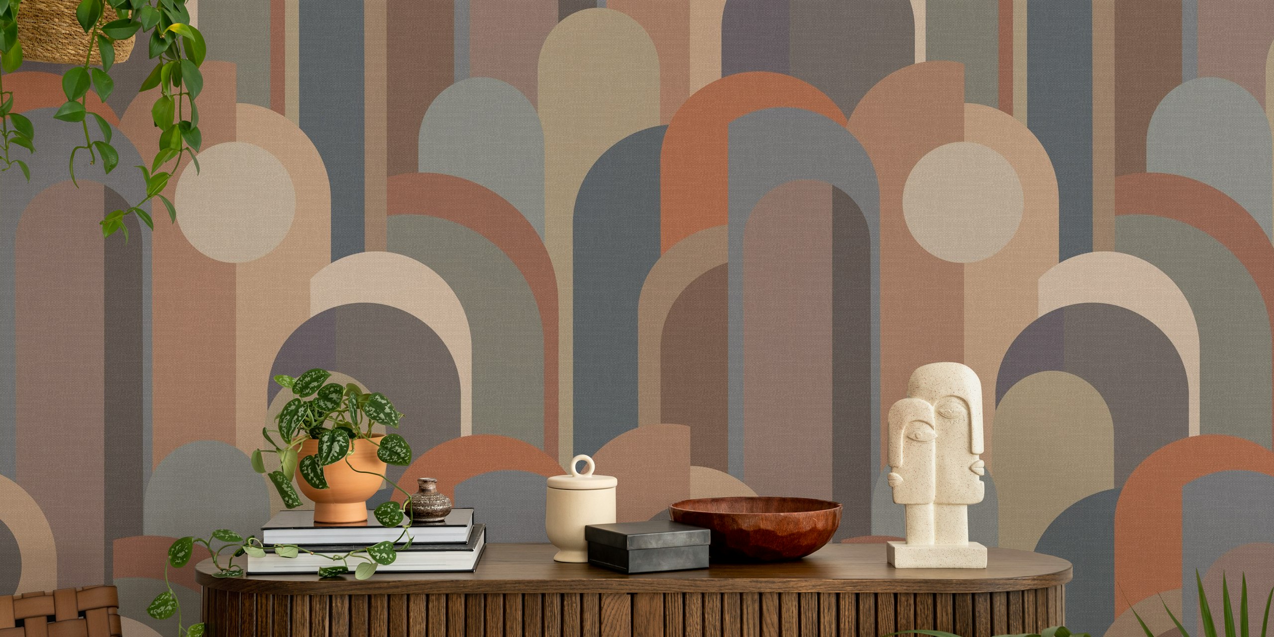 Abstract Geo Pattern beige brown terracotta tapet