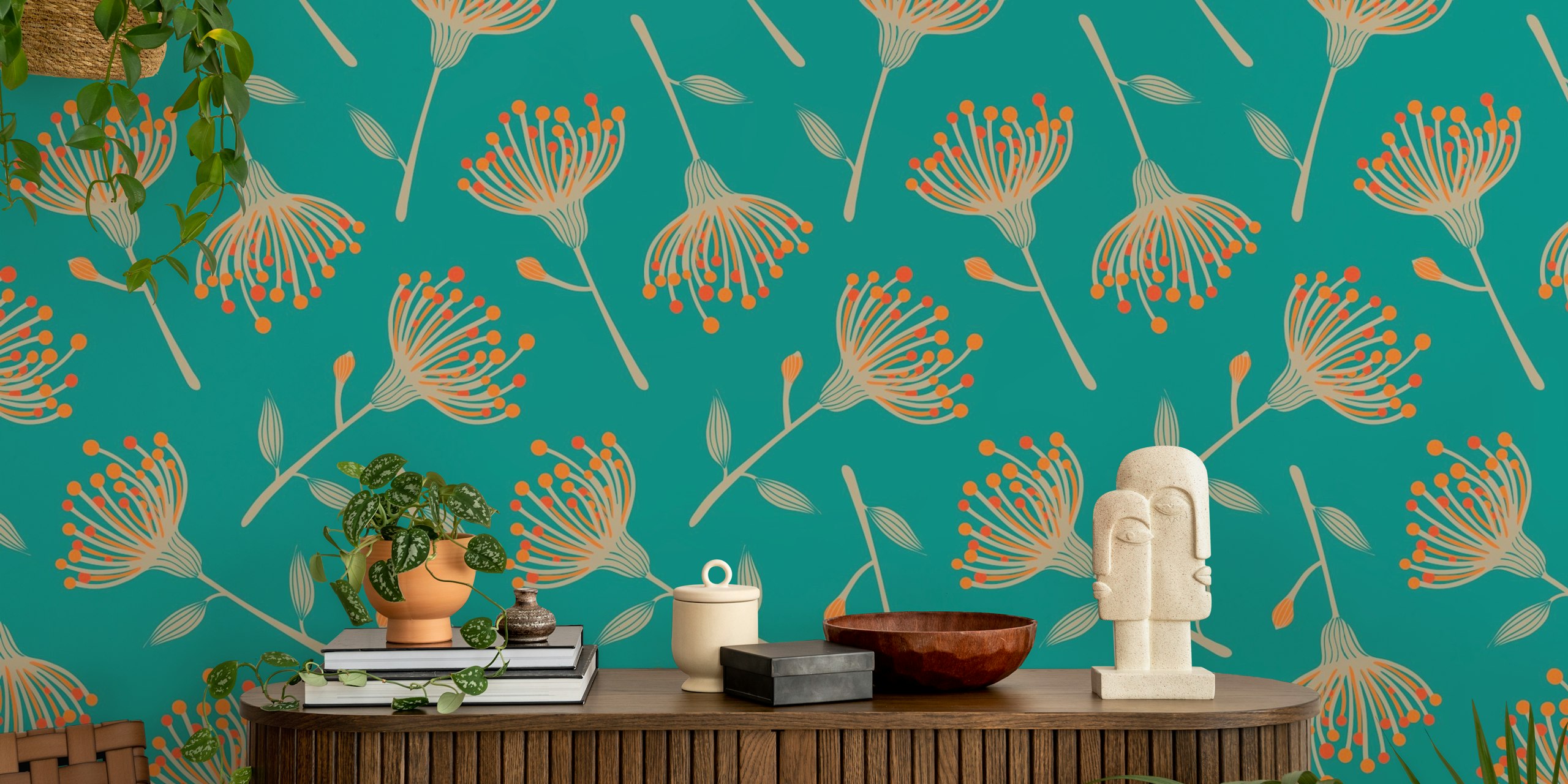 Eucalyptus floral wallpaper design in room