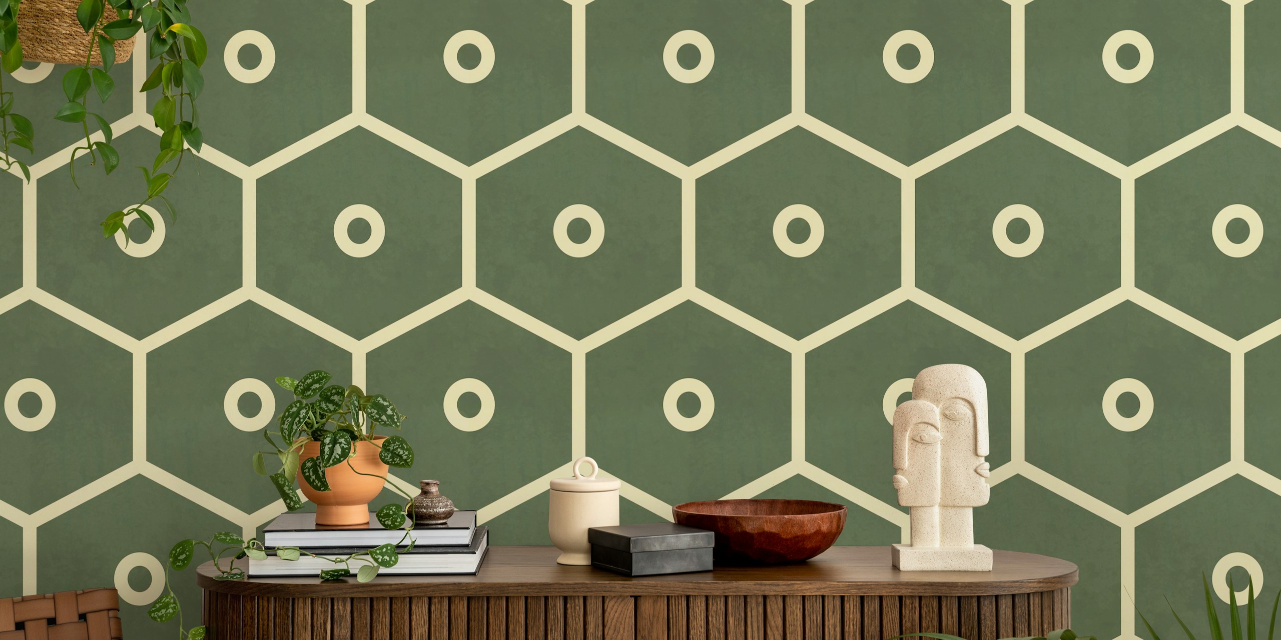Tiles Honeycomb Jade Ivory tapet i et rom