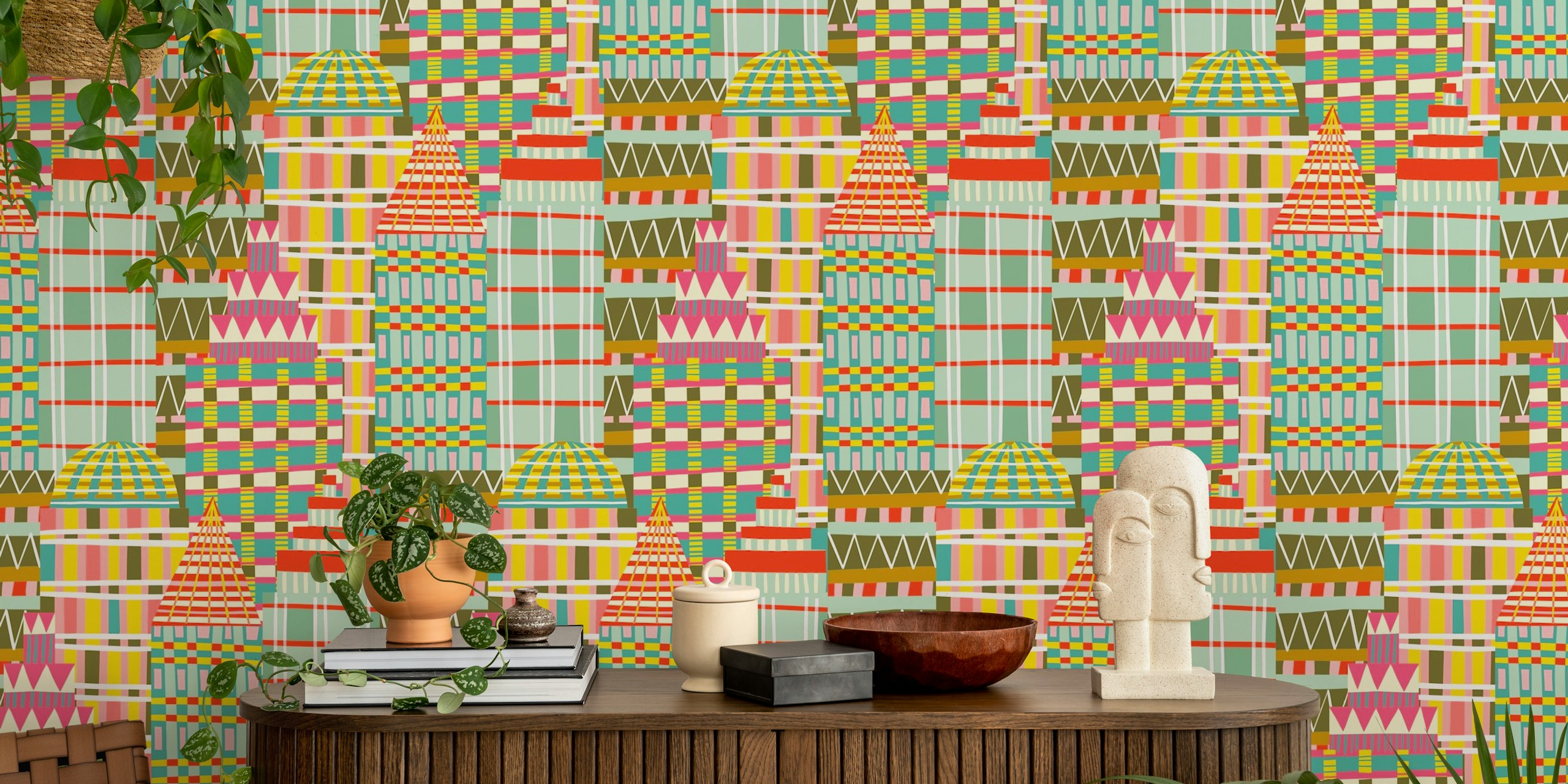 Colorful skyscrapers wallpaper in een kamer