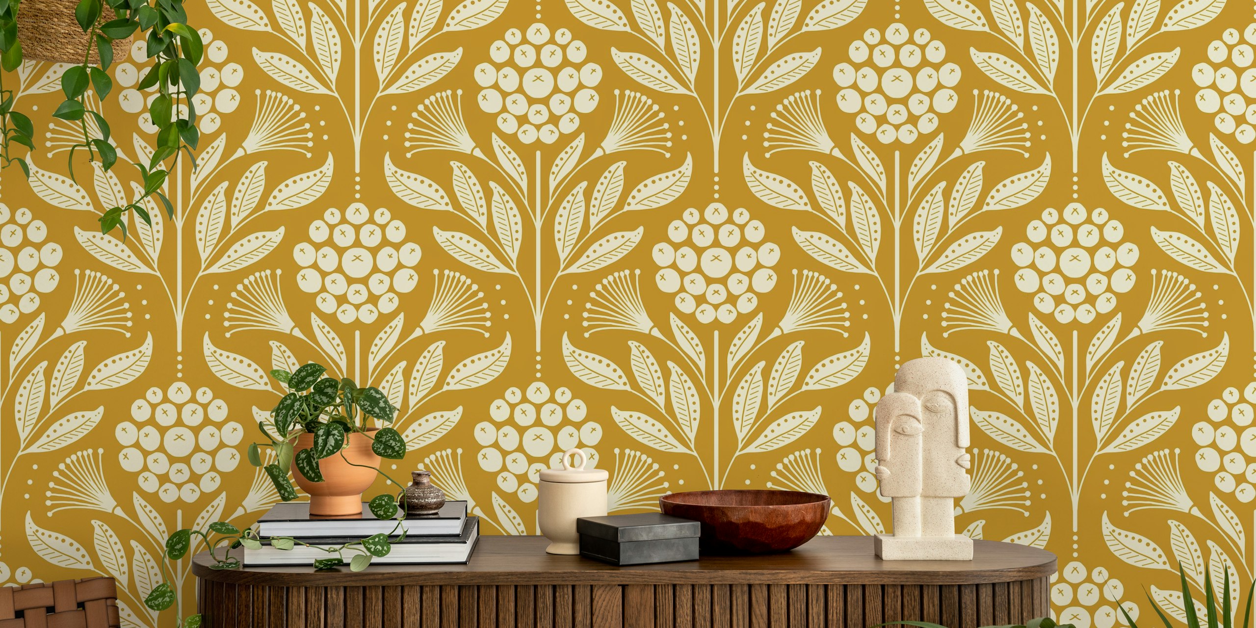 Autumn Botanical Bliss wallpaper in een kamer