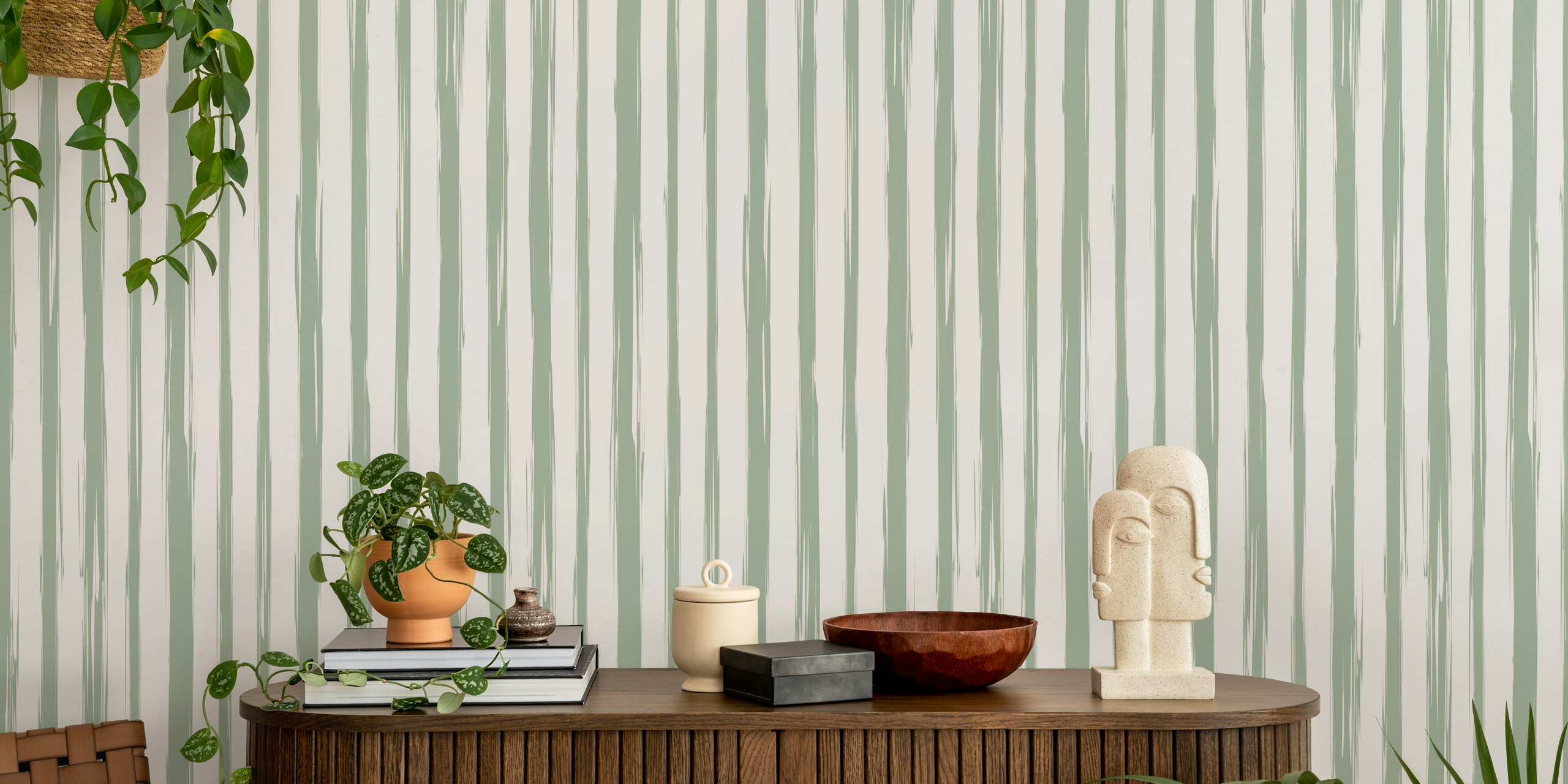 Papier peint Brushstroke Stripe en vert affiché