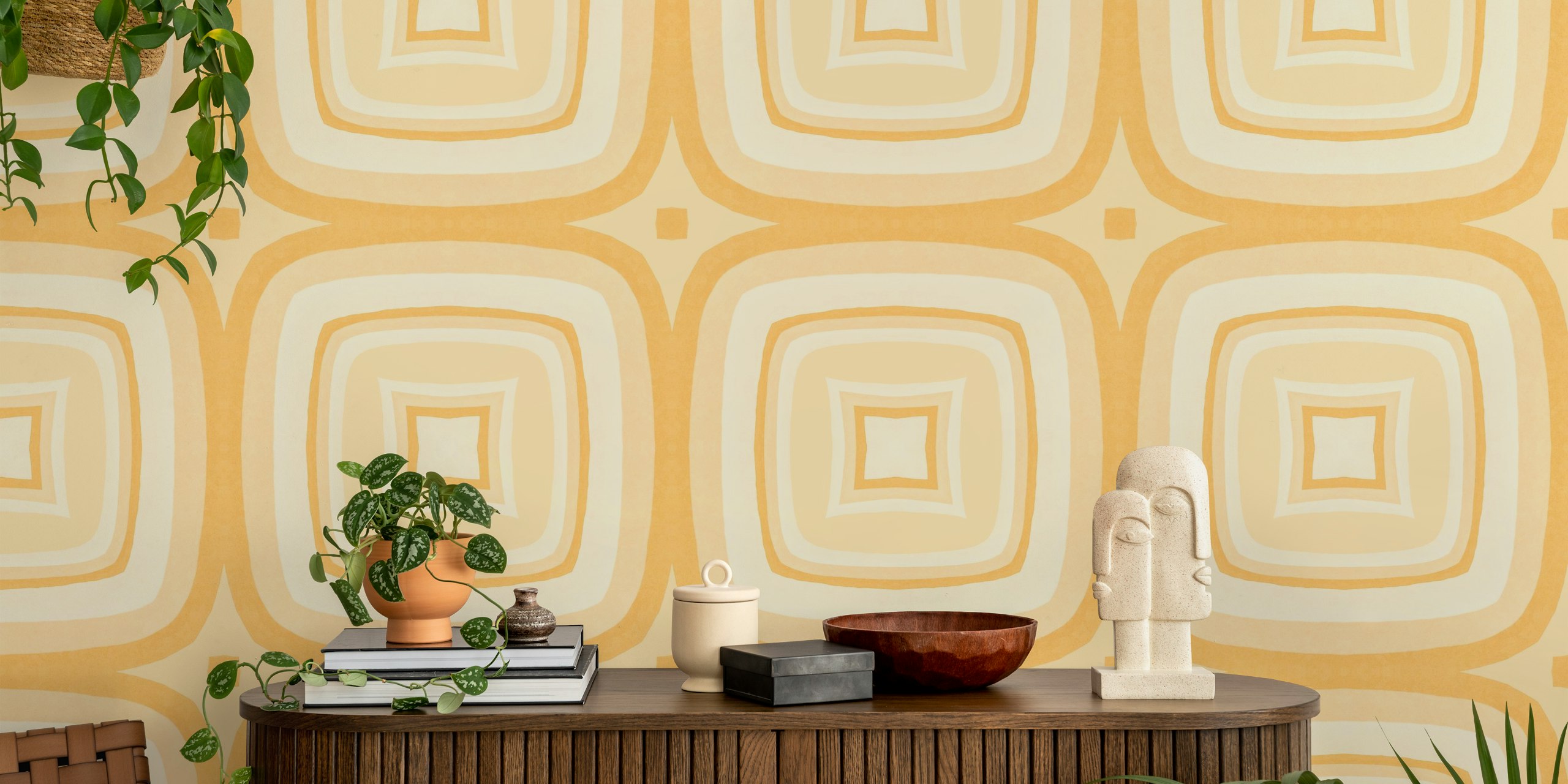 Ταπετσαρία Warm Boho Retro Charm Pattern σε ένα δωμάτιο