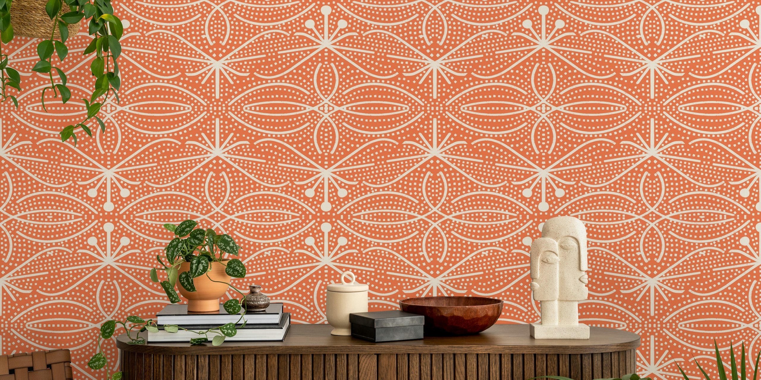 Tapeta Bohemian Chic Leaves Orange u sobi