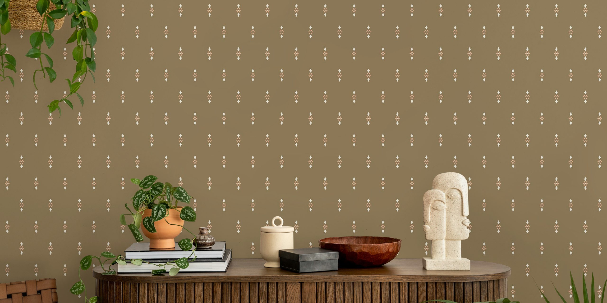 Brown and pink floral pattern wallpaper with vintage style
