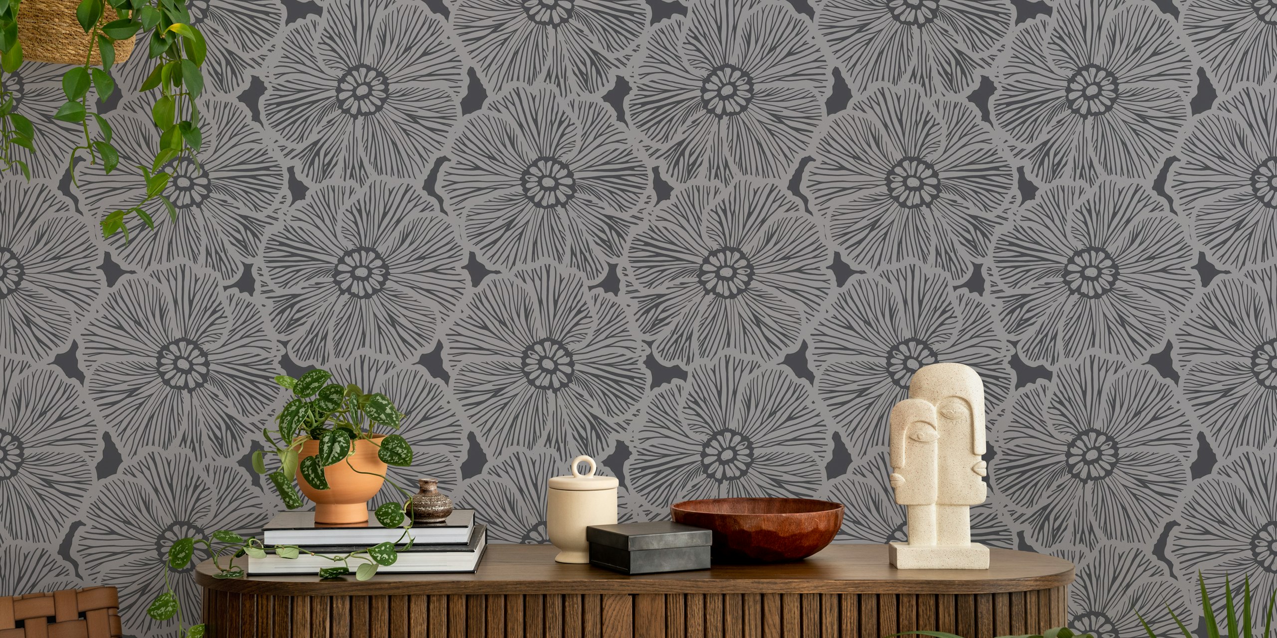 Zebra Flower Black 1 wallpaper in a room