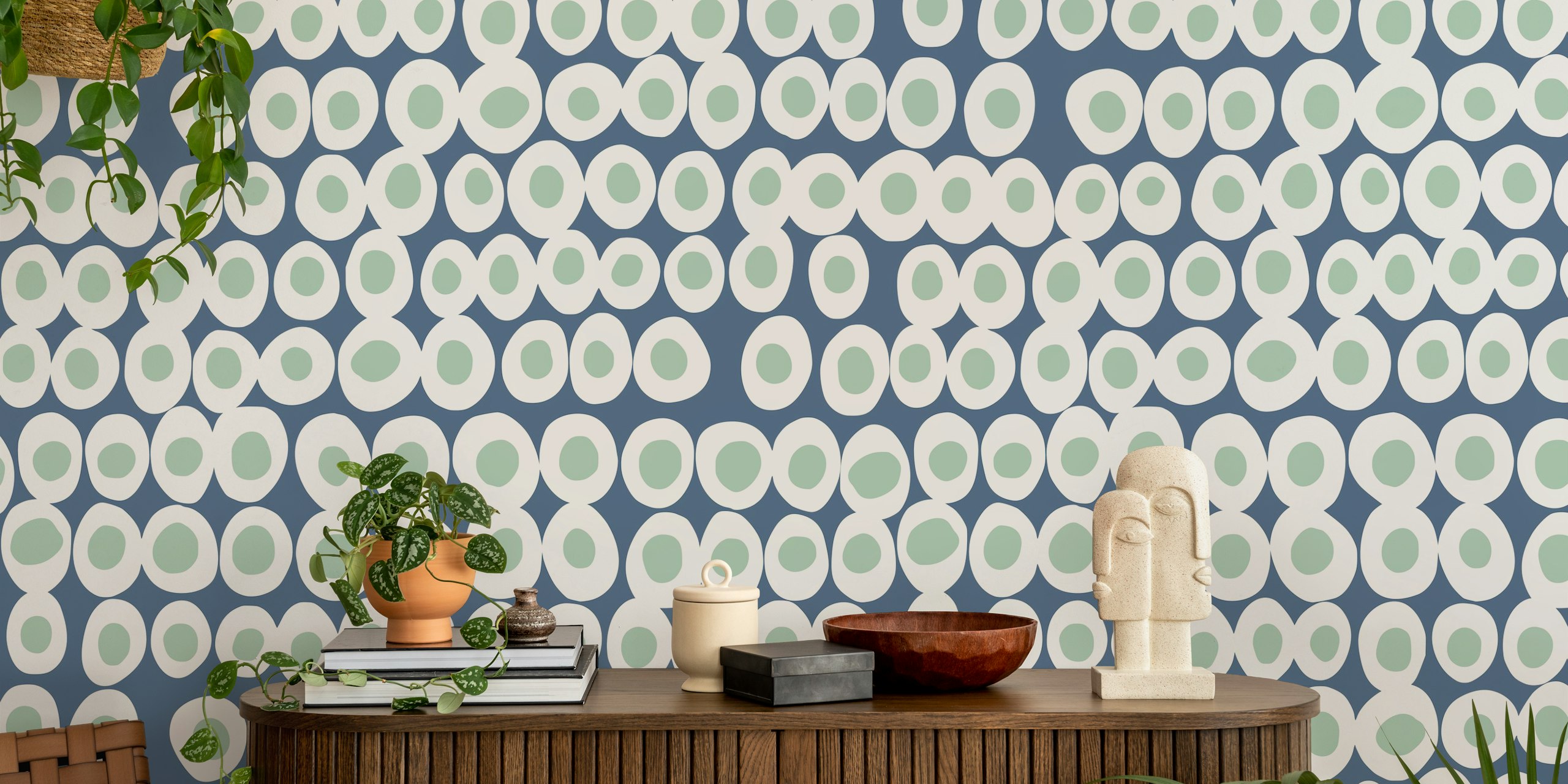 Wonderful bold dots wallpaper w niebieskim i miętowym