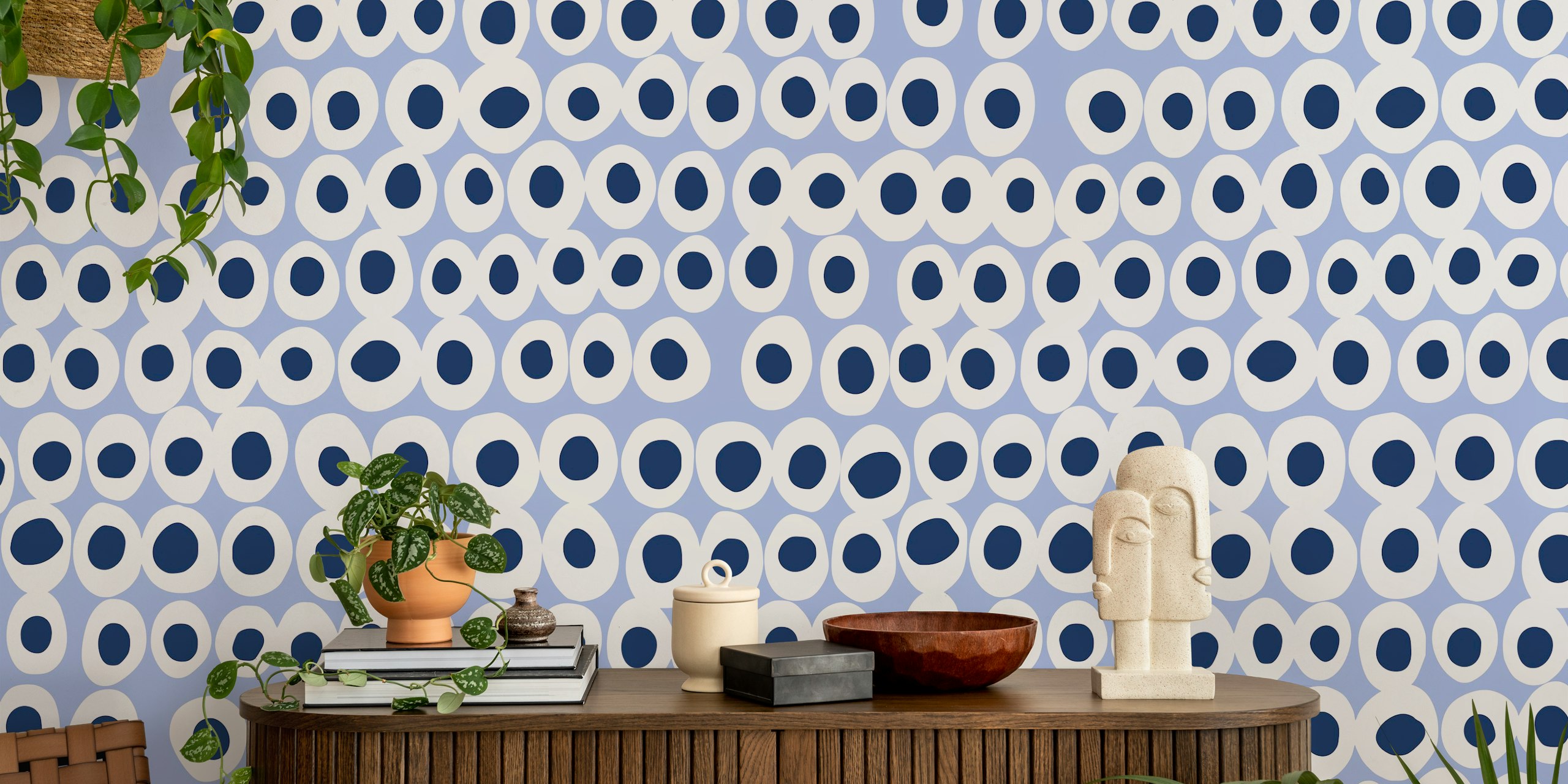 Bold dots blue wallpaper in a room