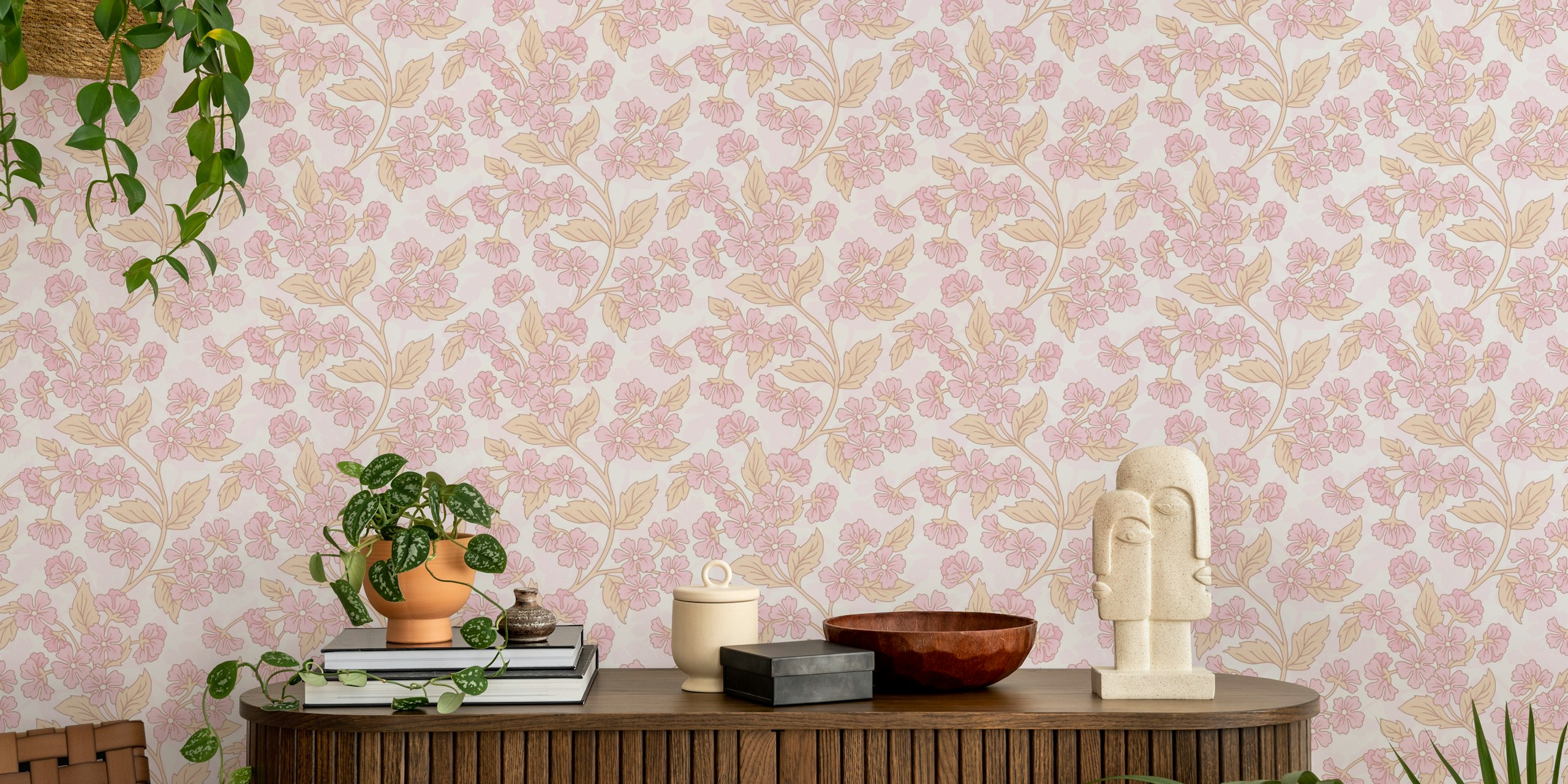 Ammil pink floral wallpaper design in a room