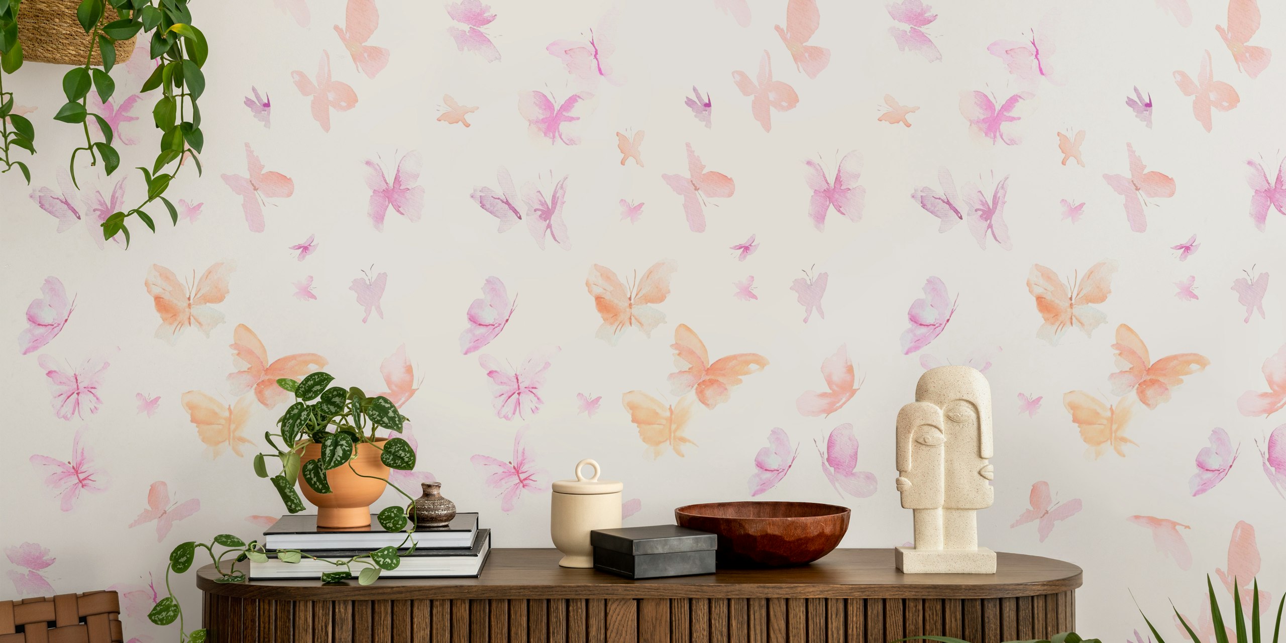 Watercolor butterflies wallpaper in a room