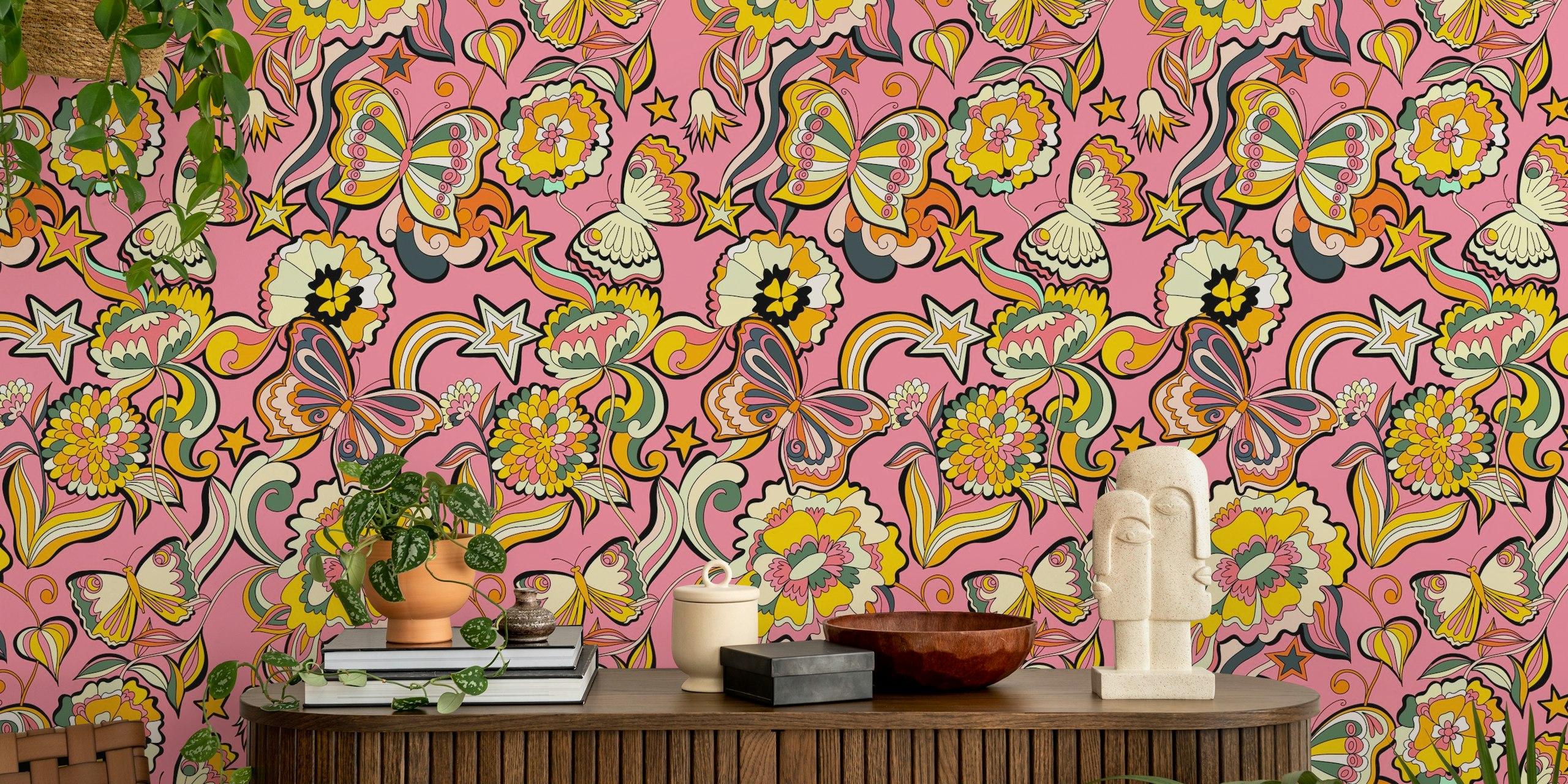 Kleurrijk design van wallpapers met butterflies en flowers