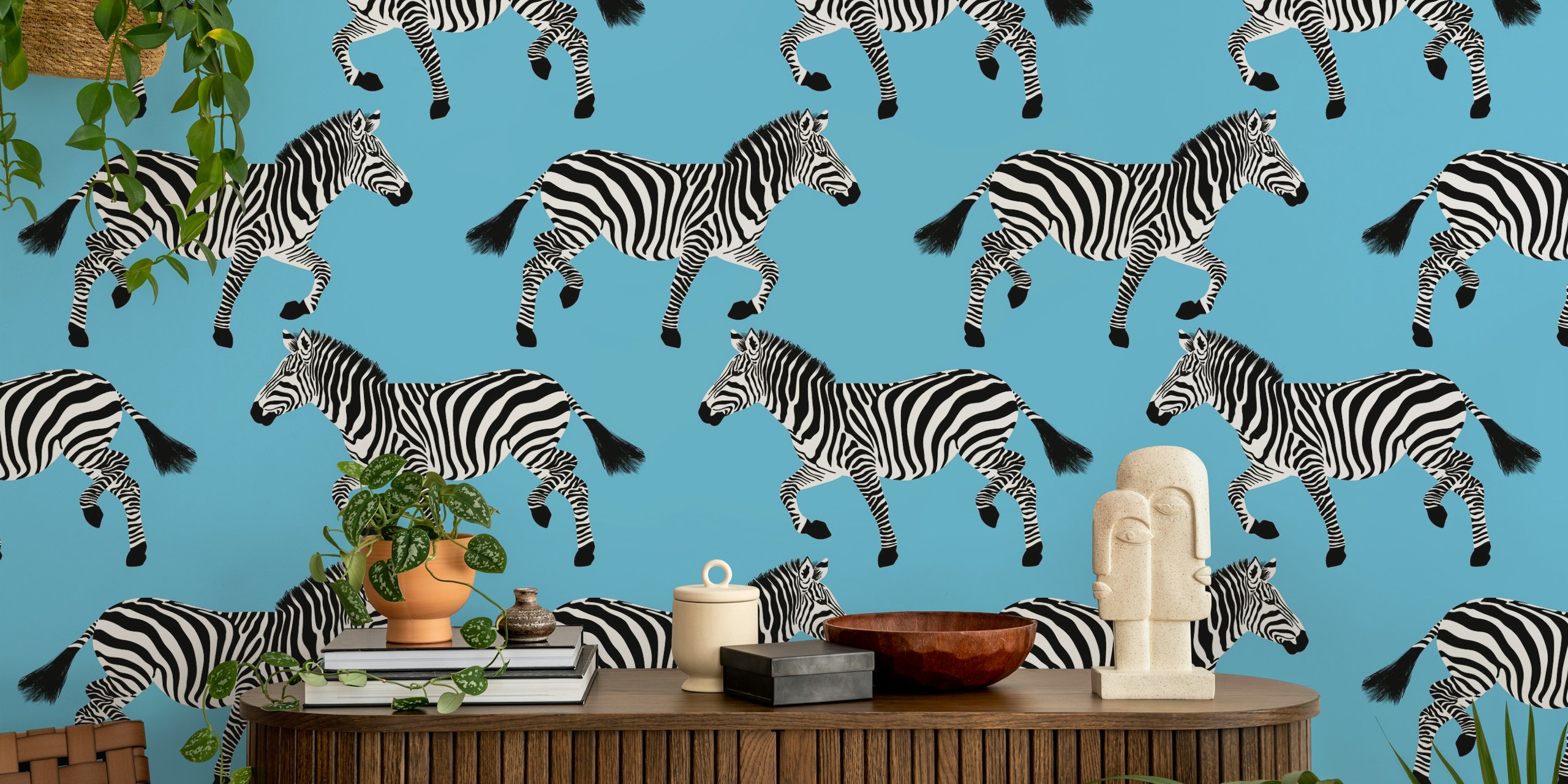Zebra wallpaper design im blauen Raum