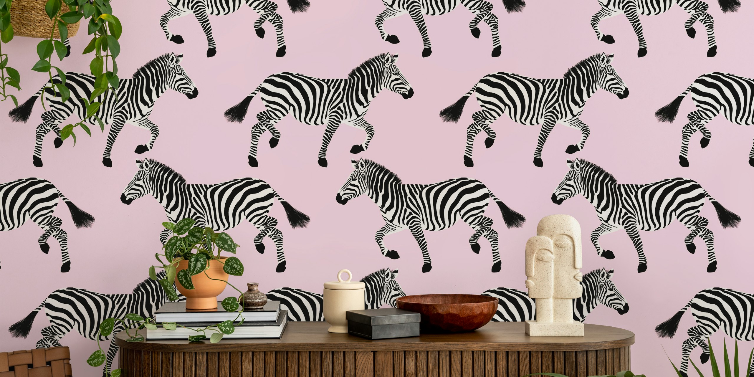 Zebra wallpaper design on pink background