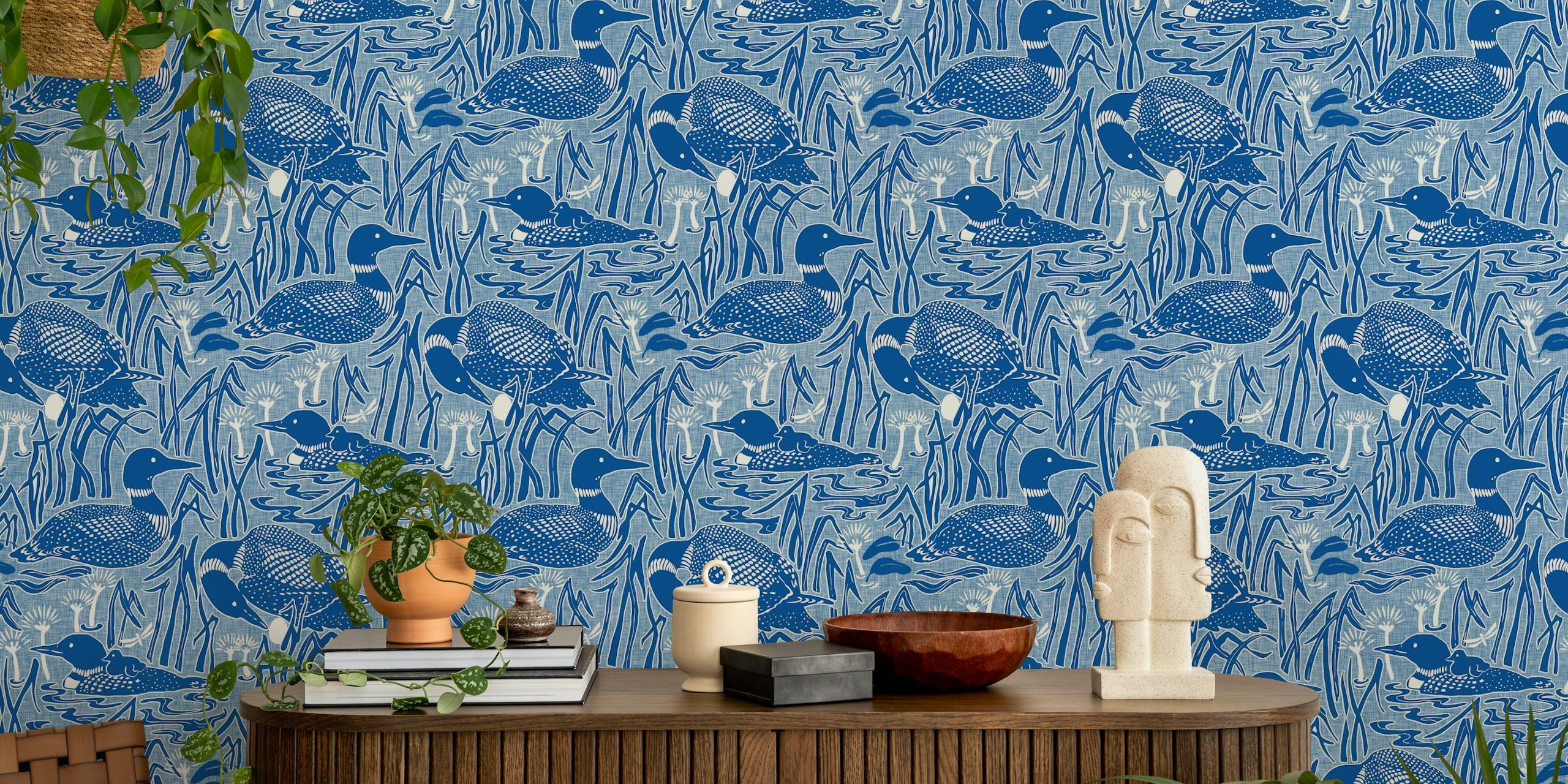 Blue loon lakeside wallpaper design