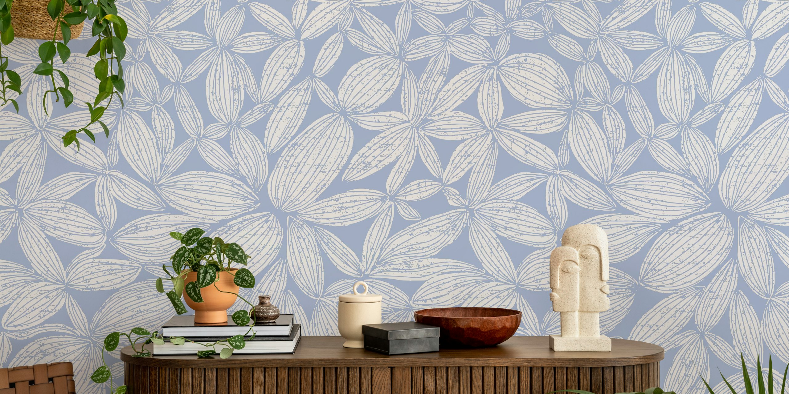 Textured cocoa seeds wallpaper in a room