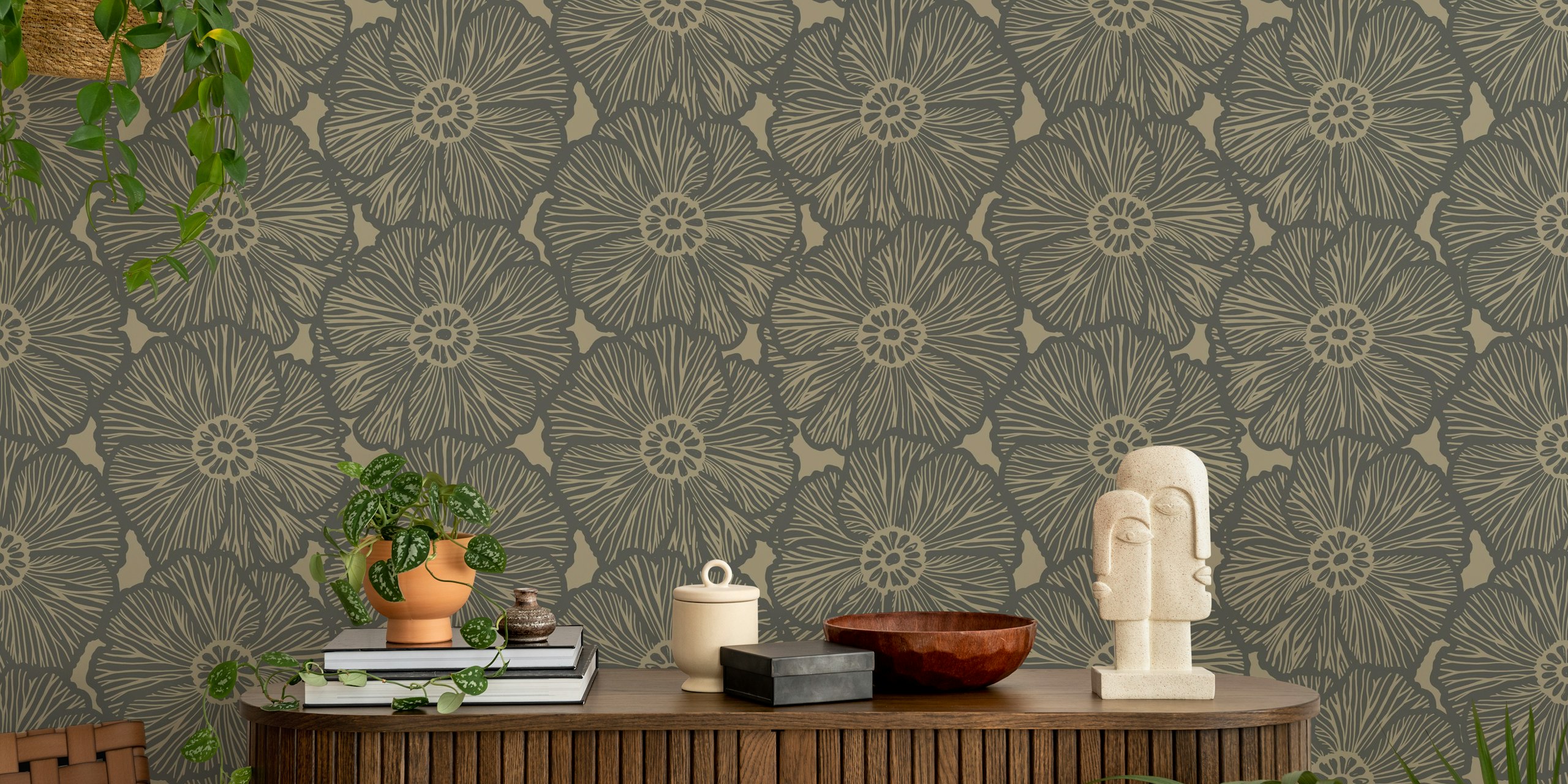 Zebra Flower - Dark Sand carta da parati in una stanza