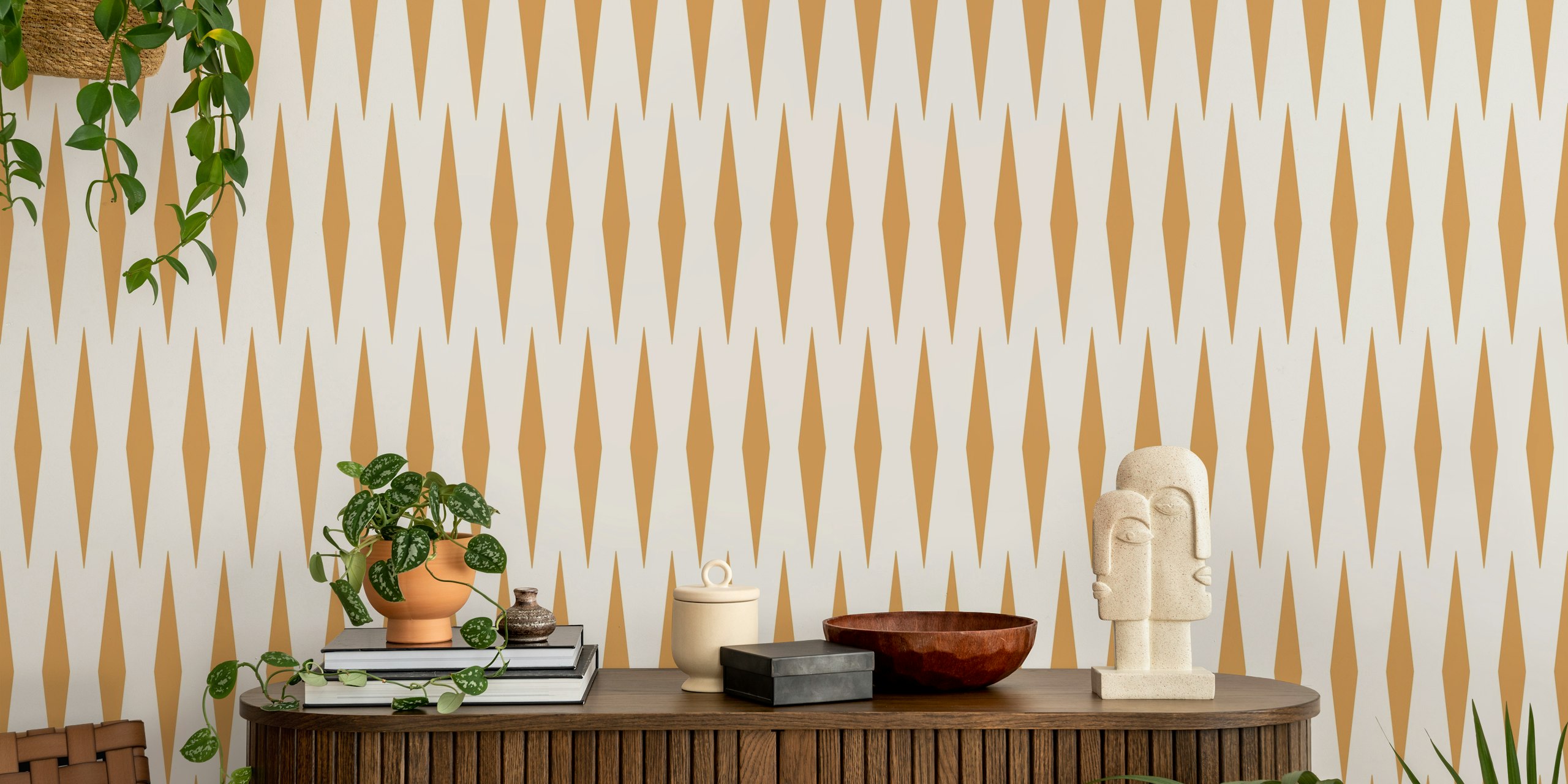 Diamond Stripes Geometric mustard yellow wallpaper