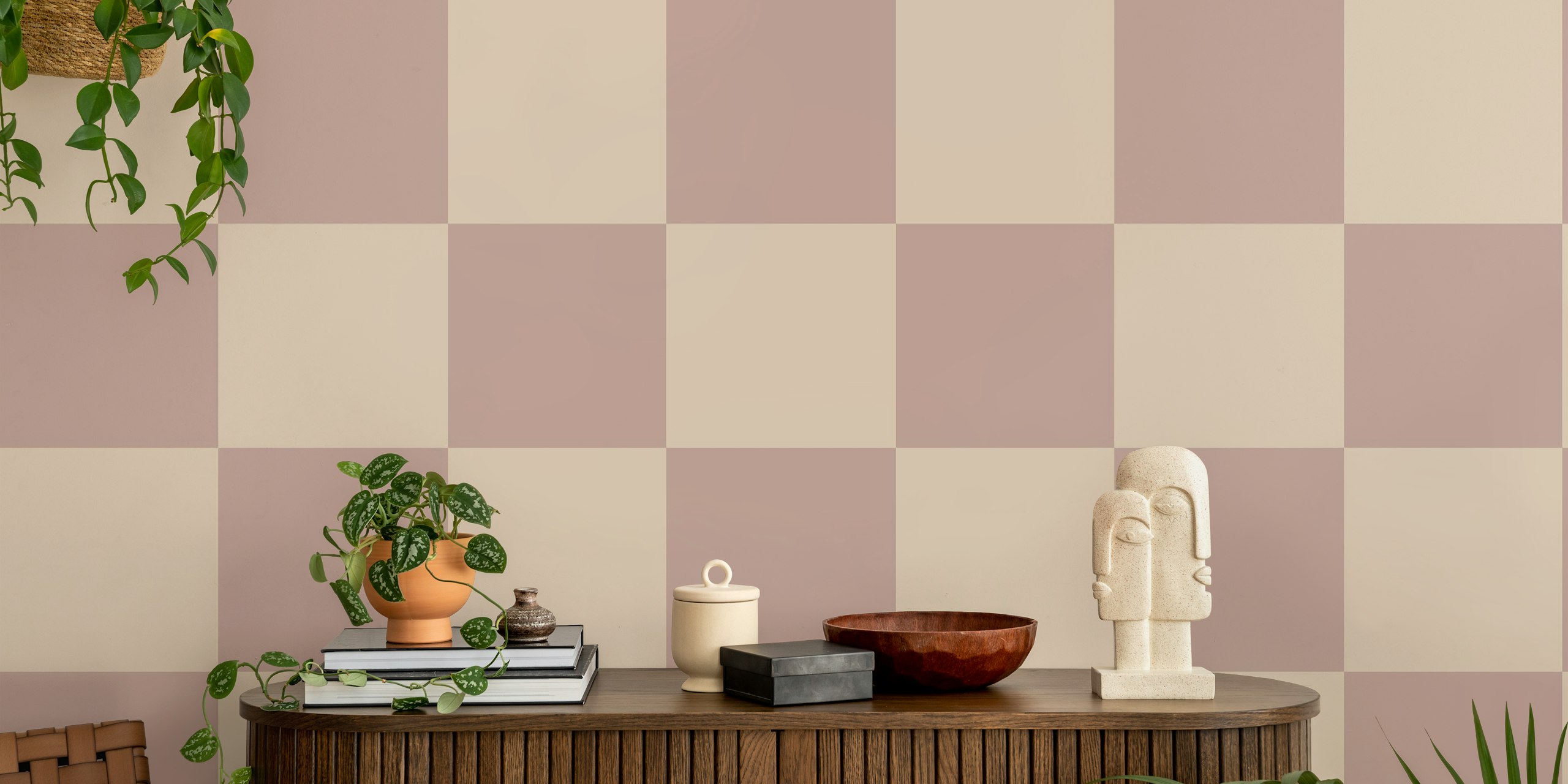 Soft neutral tones in beige and blush squares wallpaper