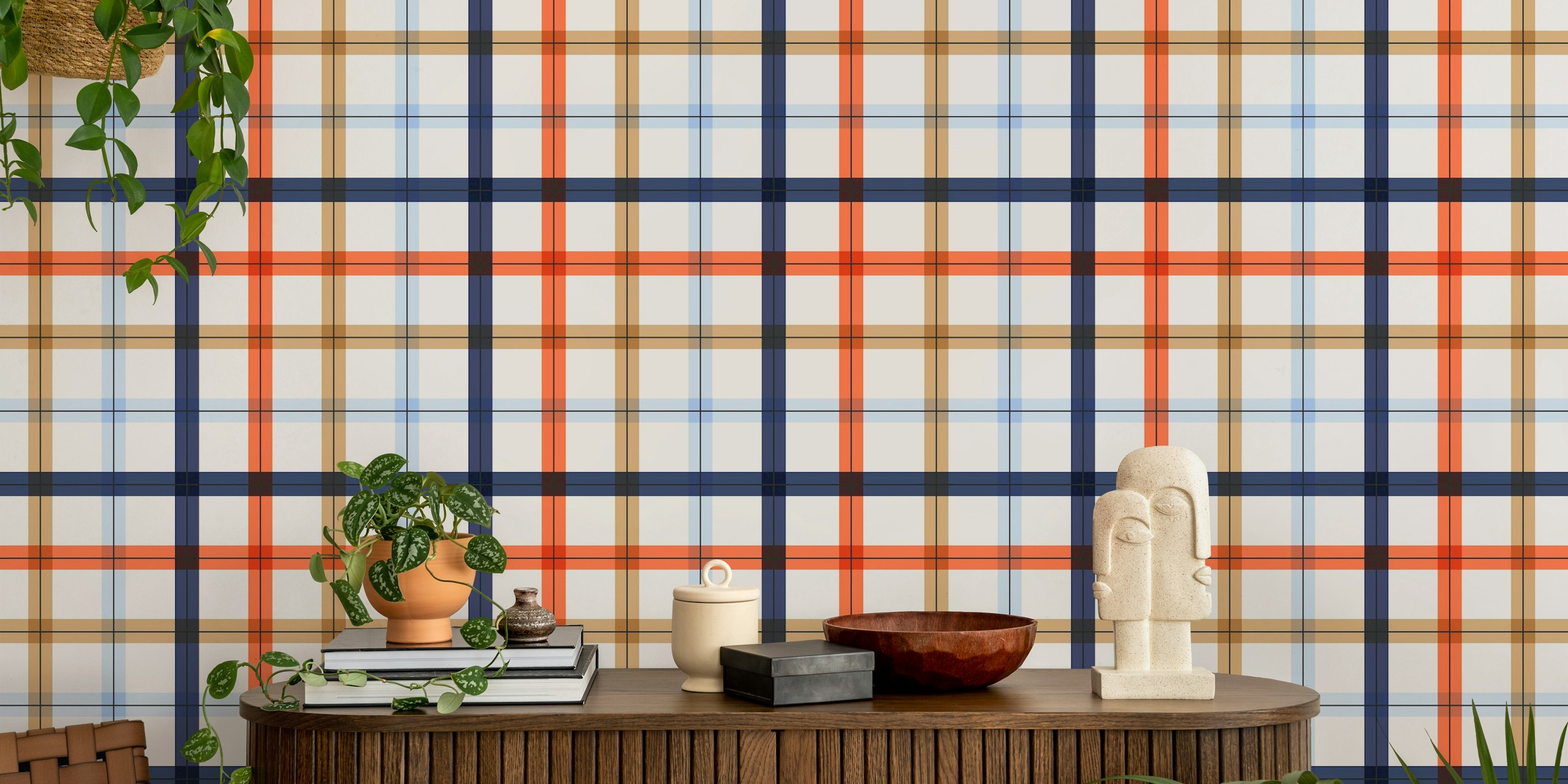 Gingham Autumnal Pattern wallpaper in a room
