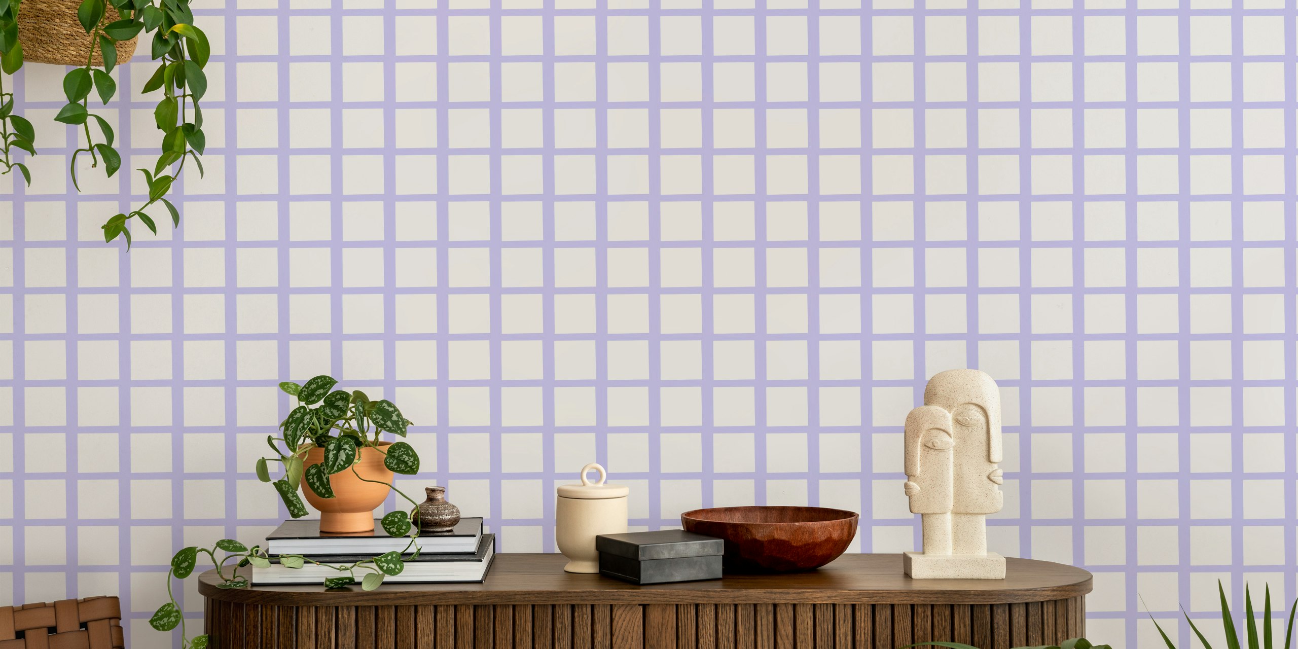 Checkerboard pattern in lilac and white colors wallpaper