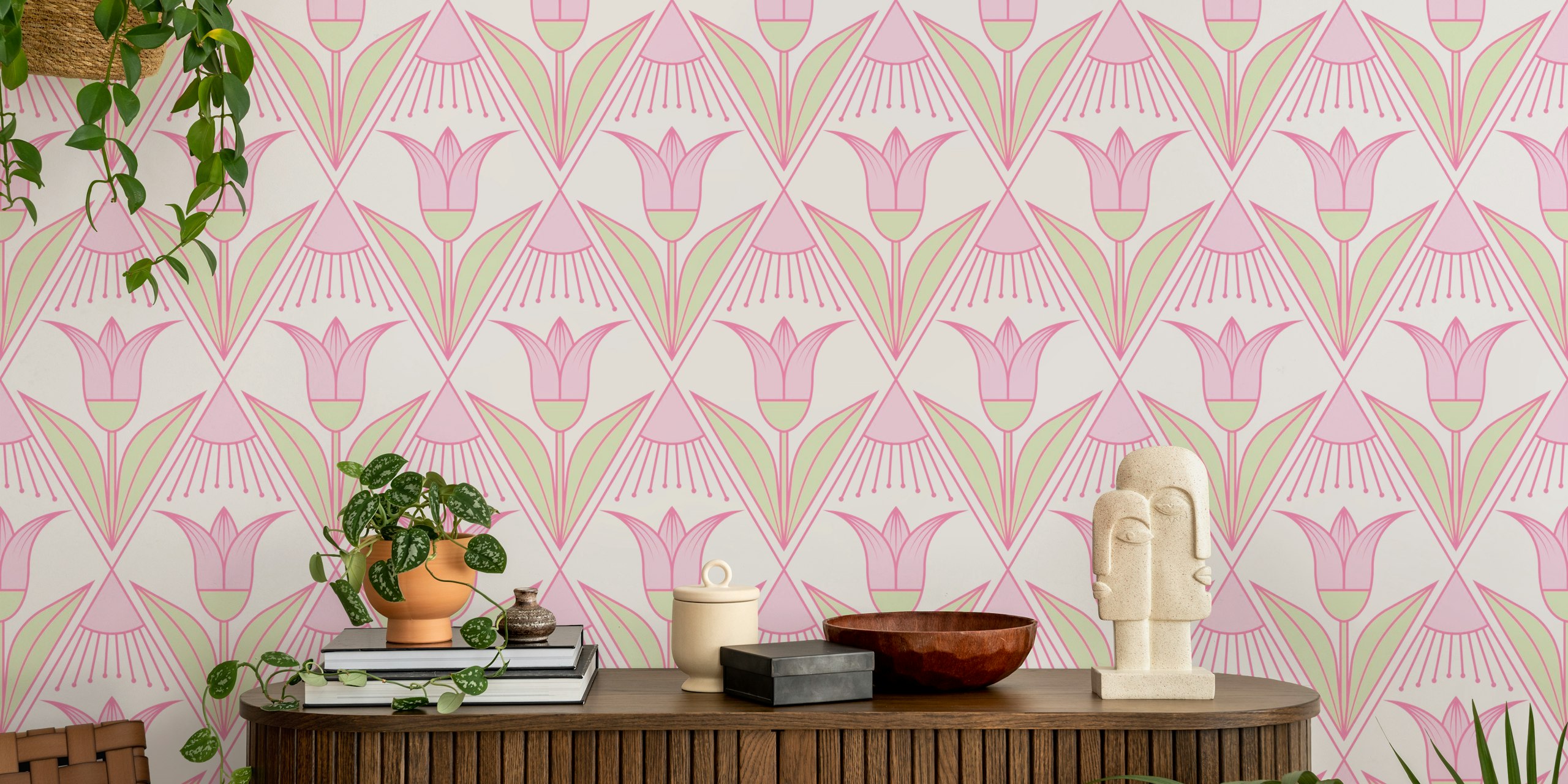 Tapeta Preppy Art Deco Tulips v pokoji