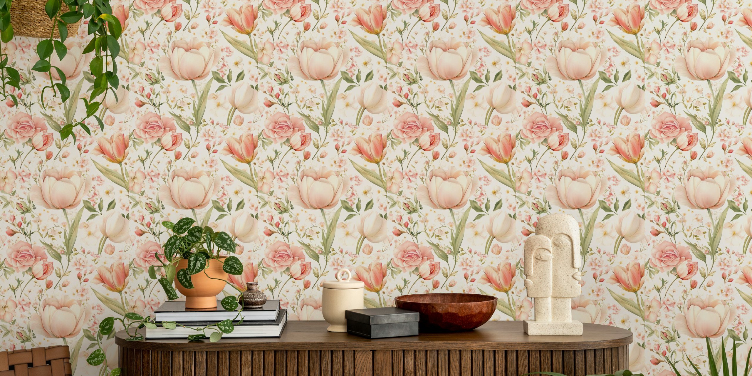 Vintage Bloom Haven floral wallpaper in a room