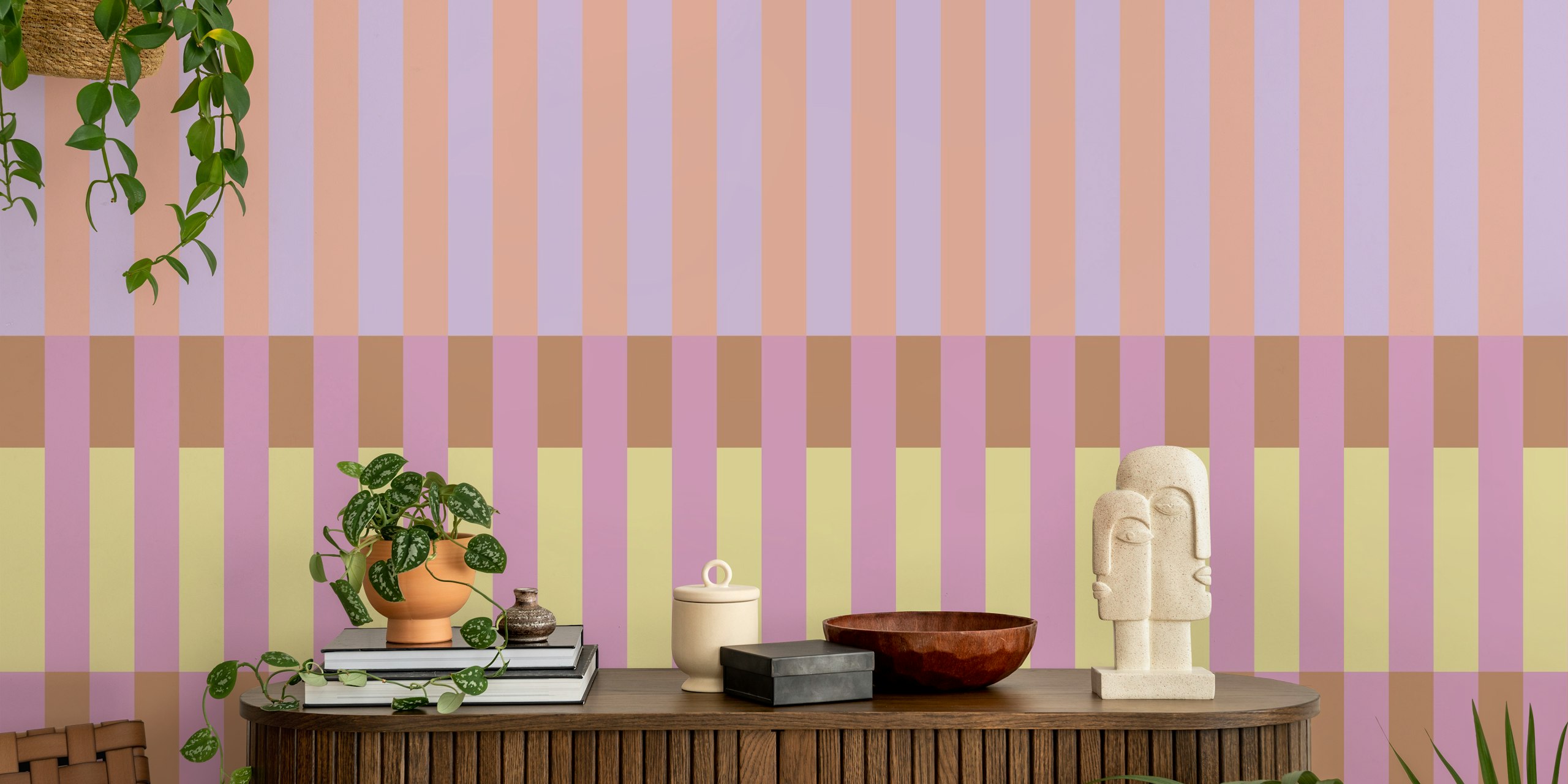 Wallpaper Tile Stripes Apricot Yellow en una habitación