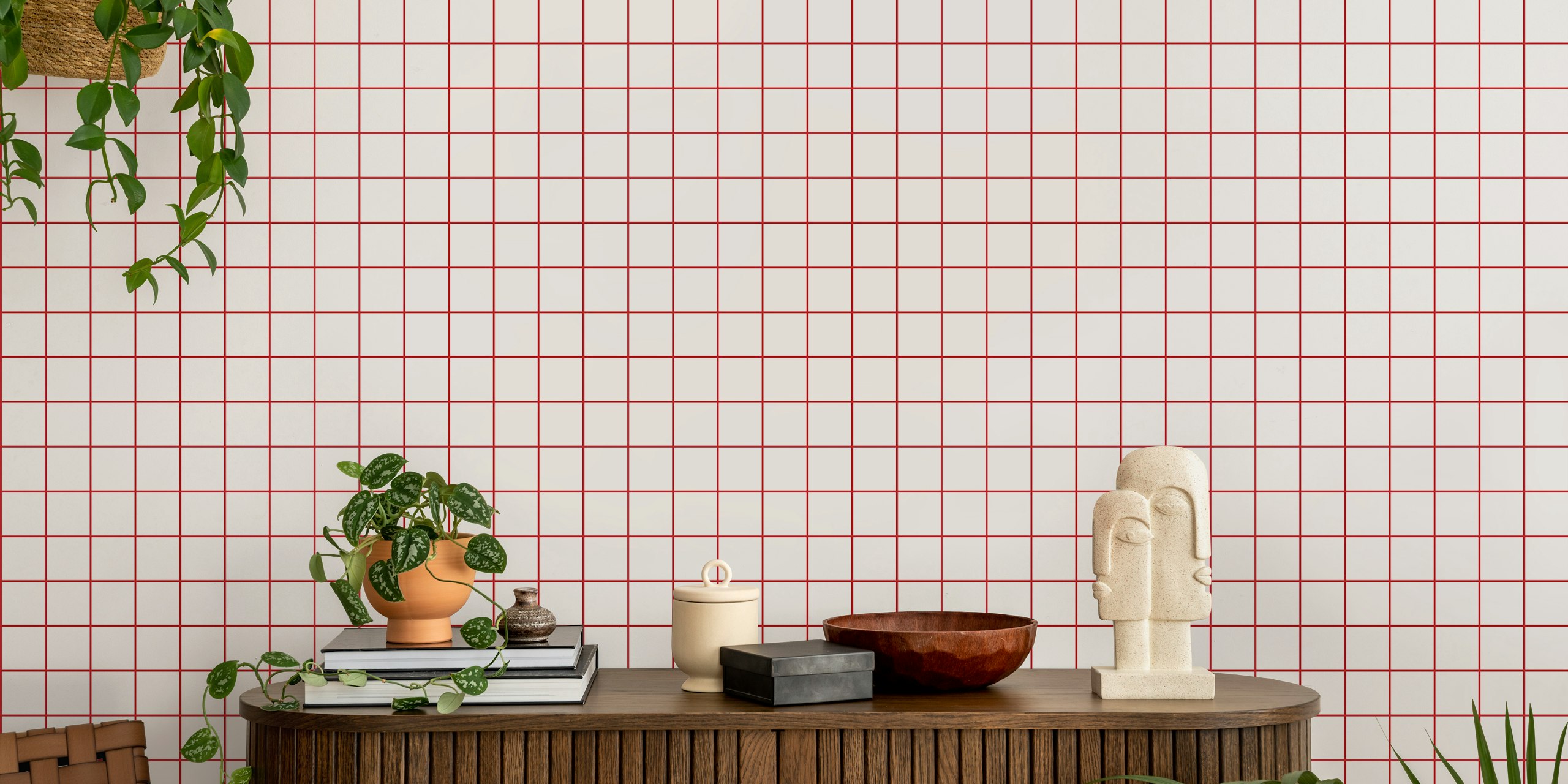 Tapeta Grid Red prikazana u sobi