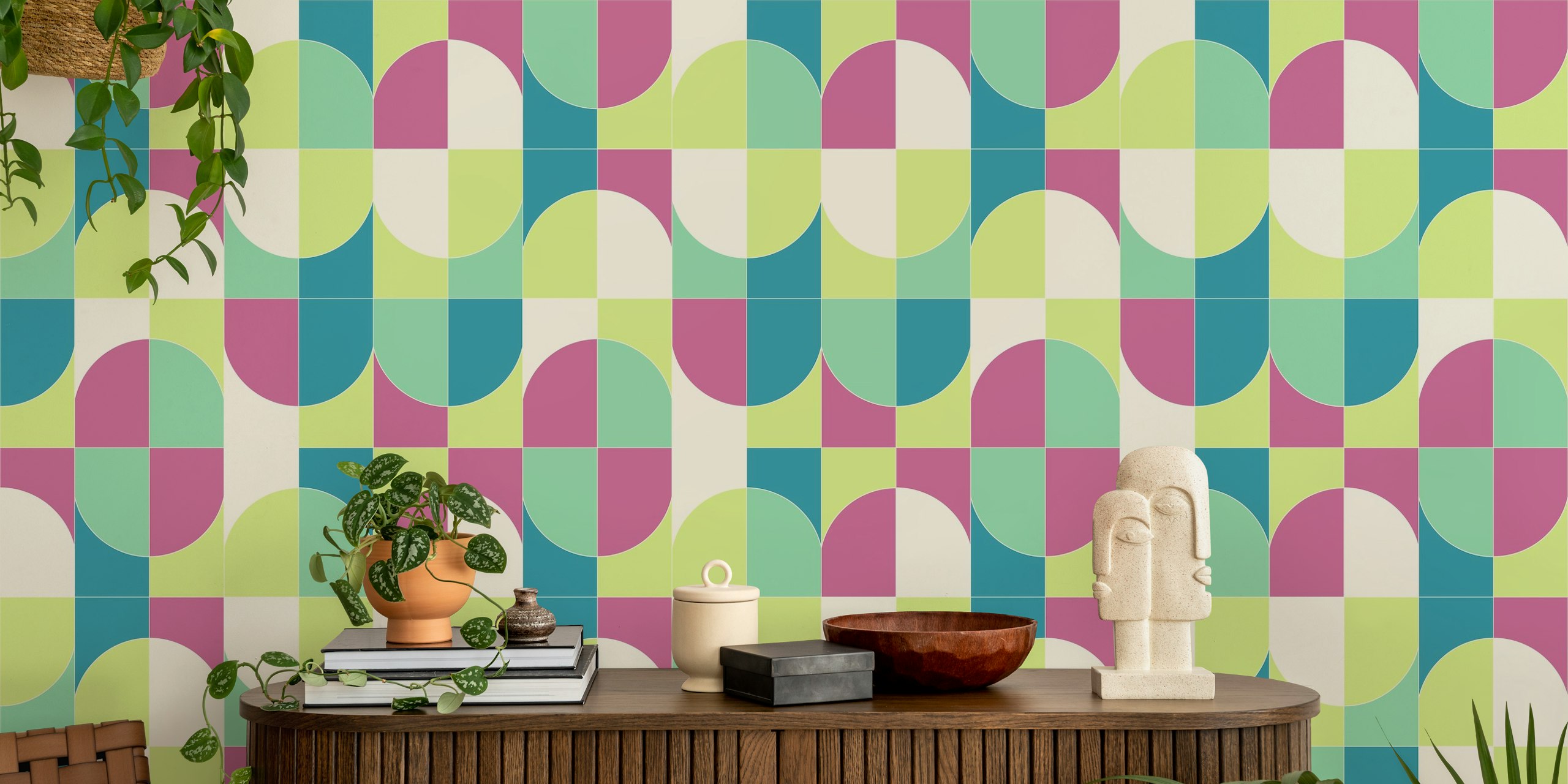 Papel de parede Bold Geo Tiles 04 em um quarto
