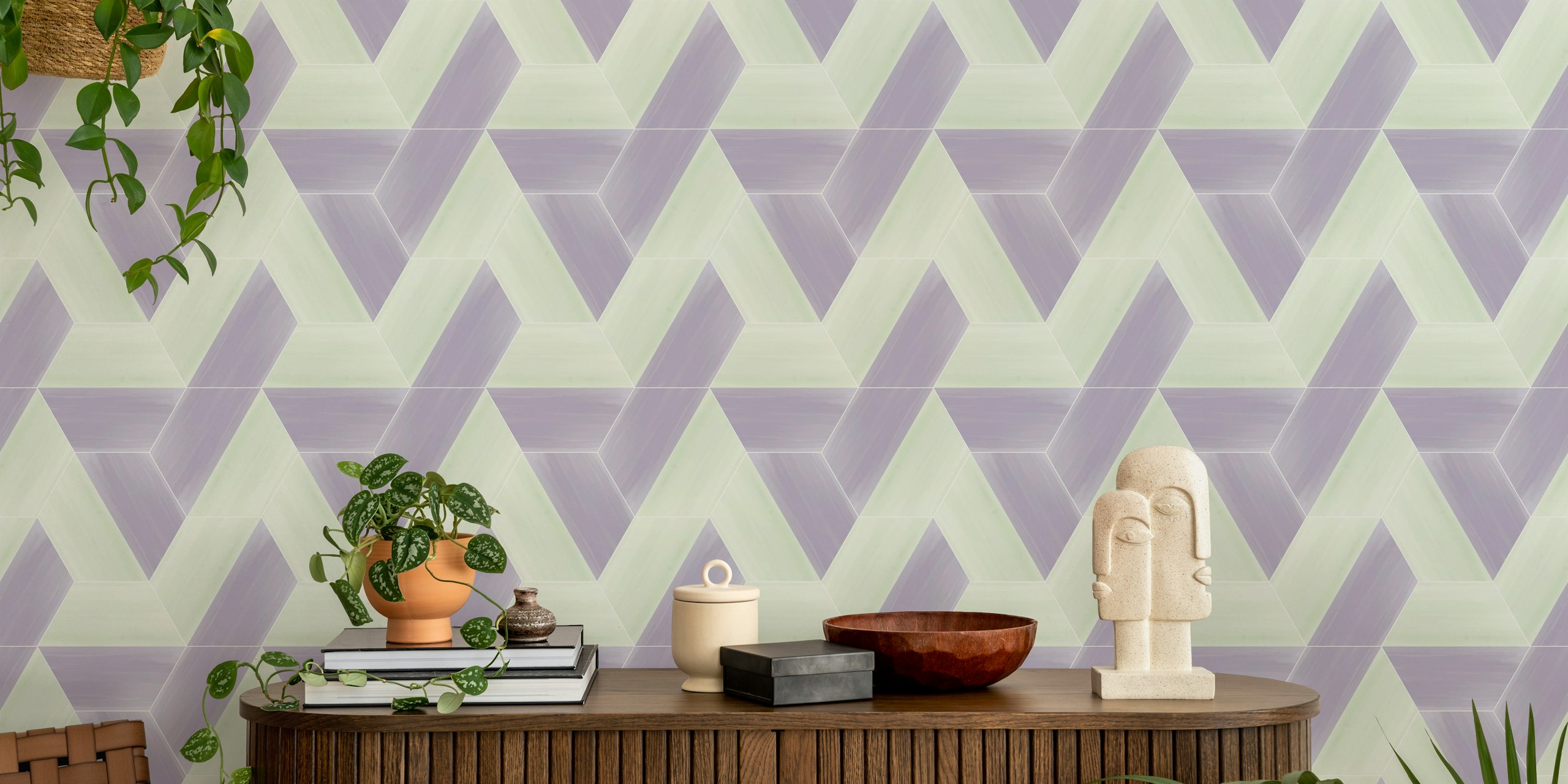 Playful Hexagon Glazed Tiles tapetti huoneessa
